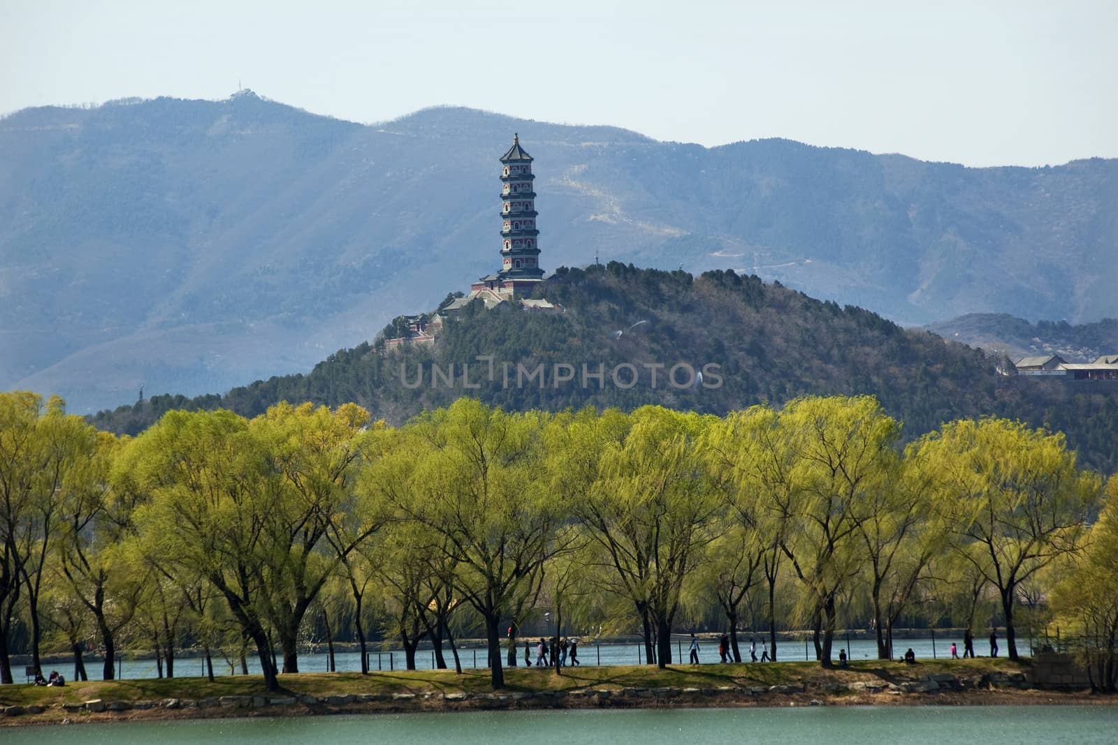 Yu Feng Pagoda on Yu Quan Hill from Summer Palace Willows Beijing China