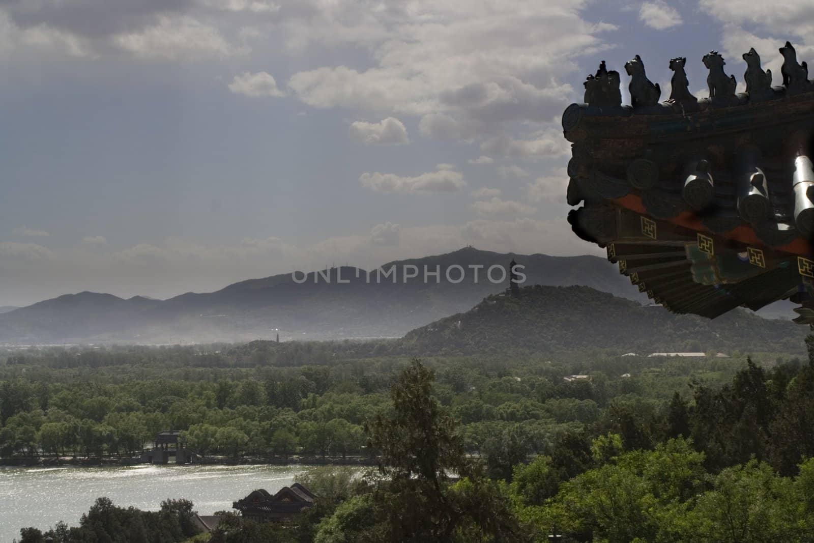 Roof of the Summer Palace, Yiheyuan, Beijing, China with Pagoda  by bill_perry