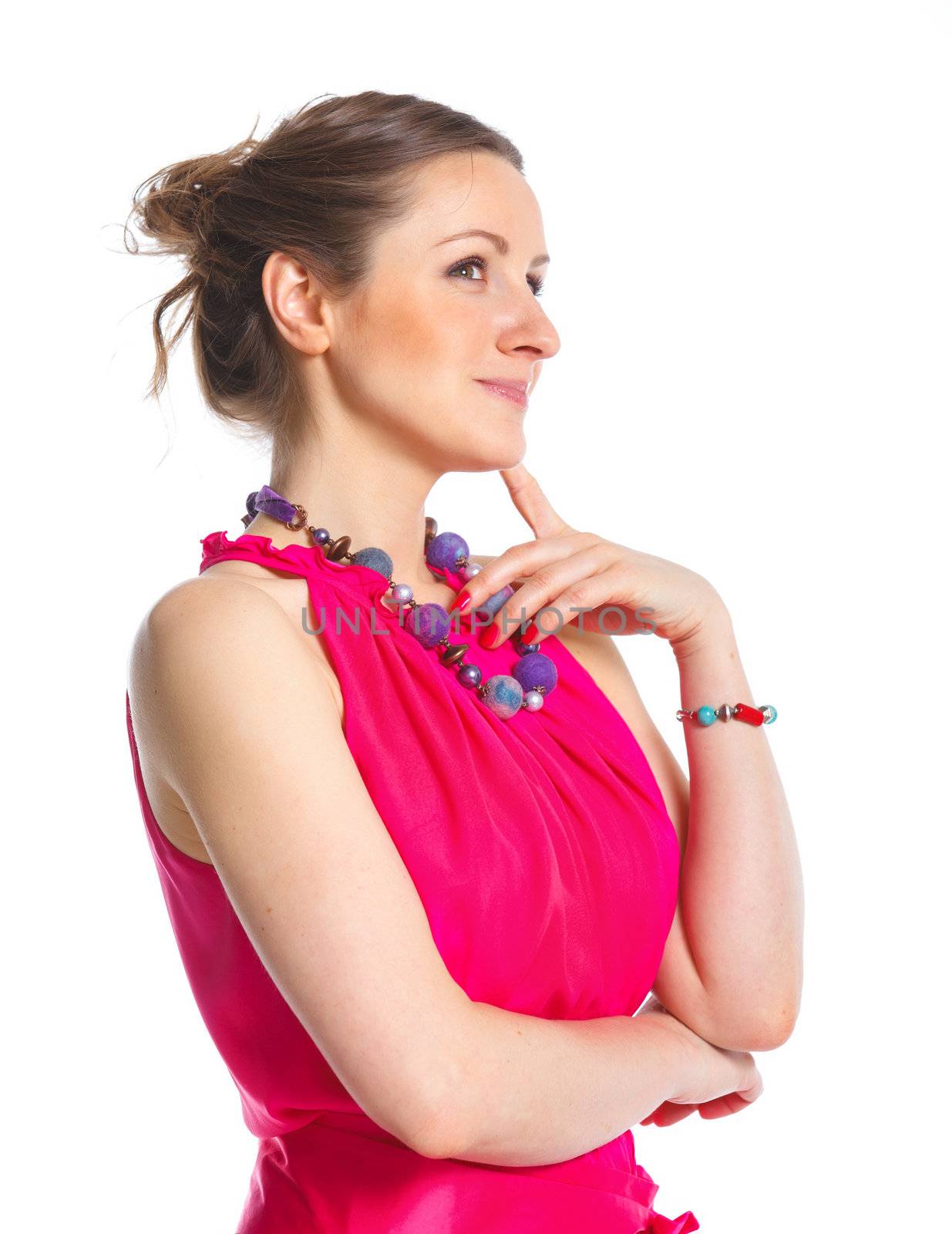 Portrait of a beautiful fashion and modern girl in the studio. Isolated white backround