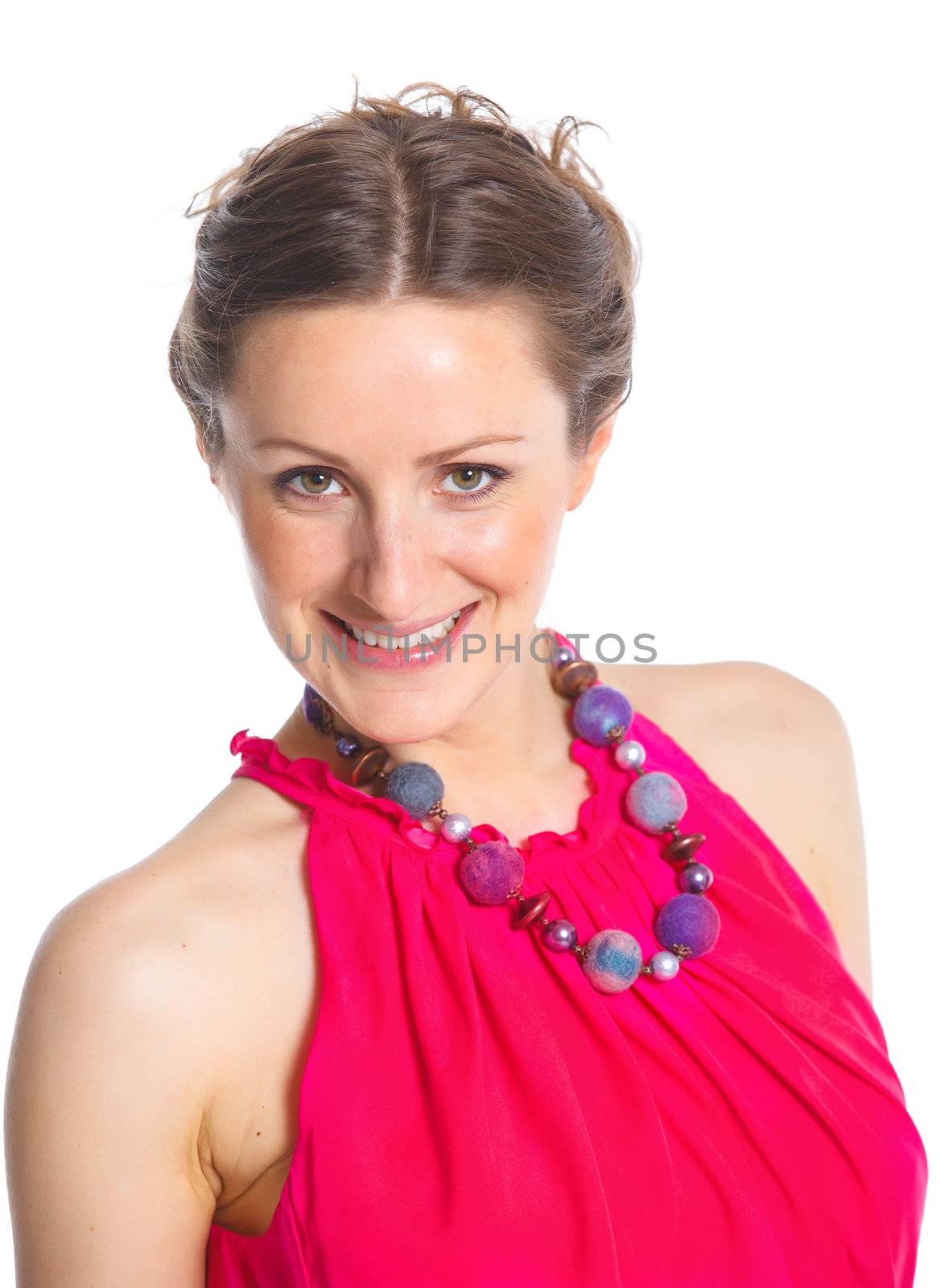 Portrait of a beautiful fashion and modern girl in the studio. Isolated white backround
