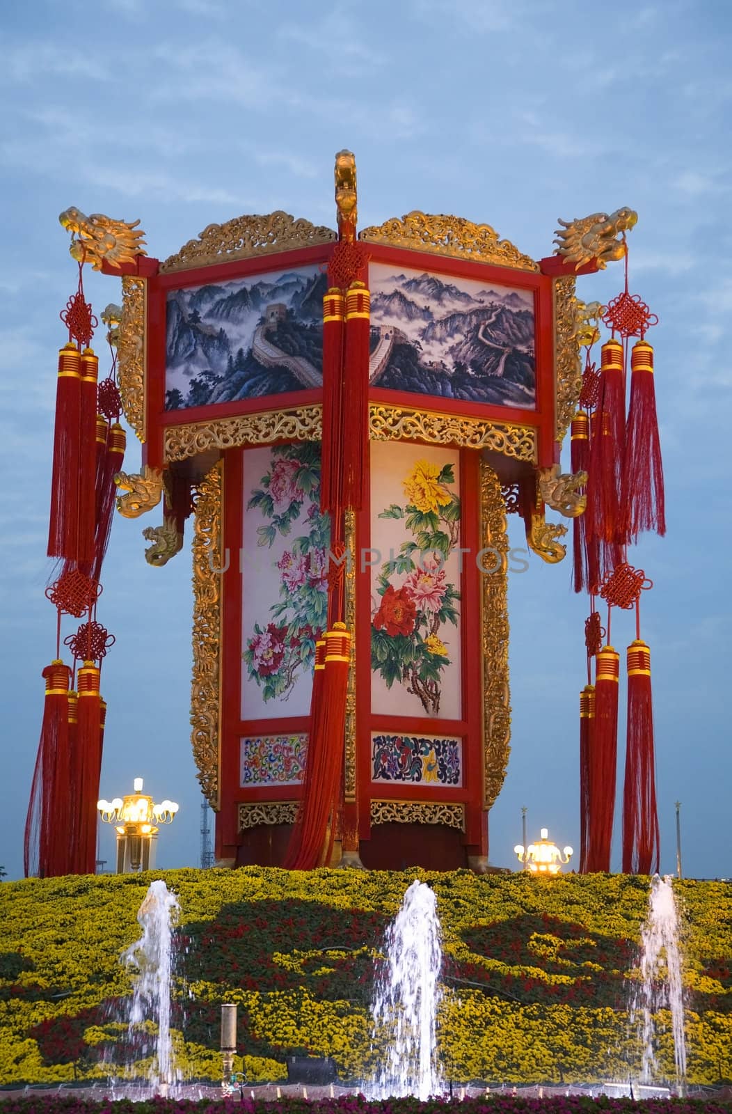 Large Chinese Lantern Decoration Tiananmen Square, Beijing, China.  Decoration is for October 1st Holiday.