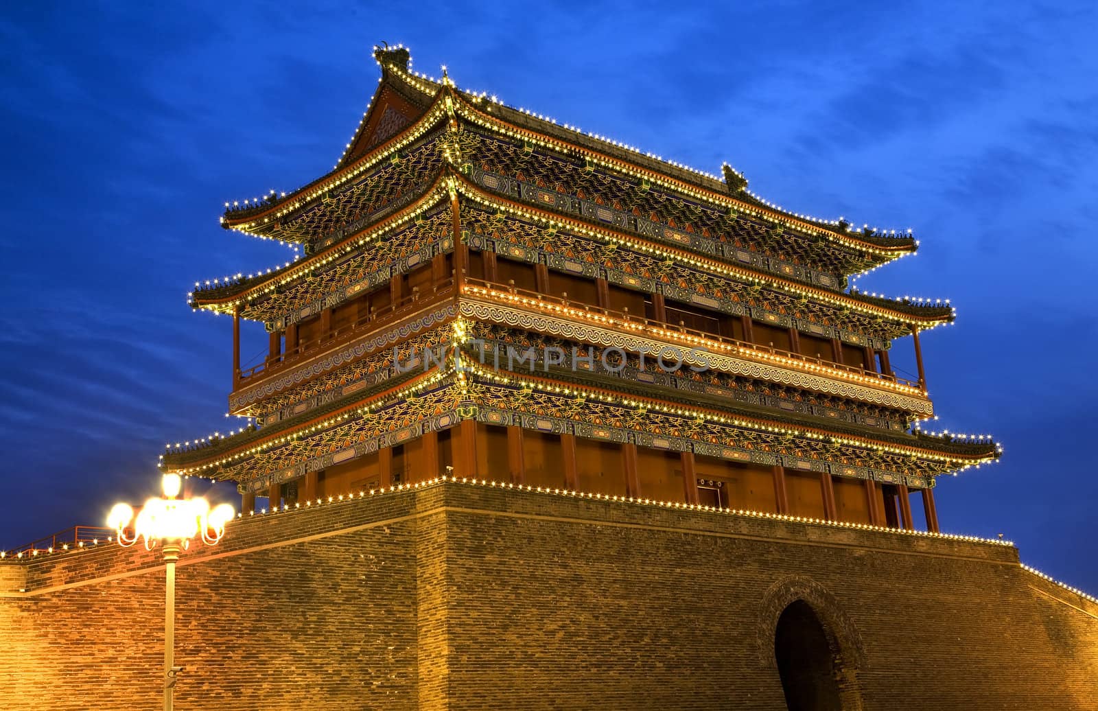 Qianmen Gate Zhengyang Men Looking at Arrow Tower Tiananmen Square Beijing, China Night Shot