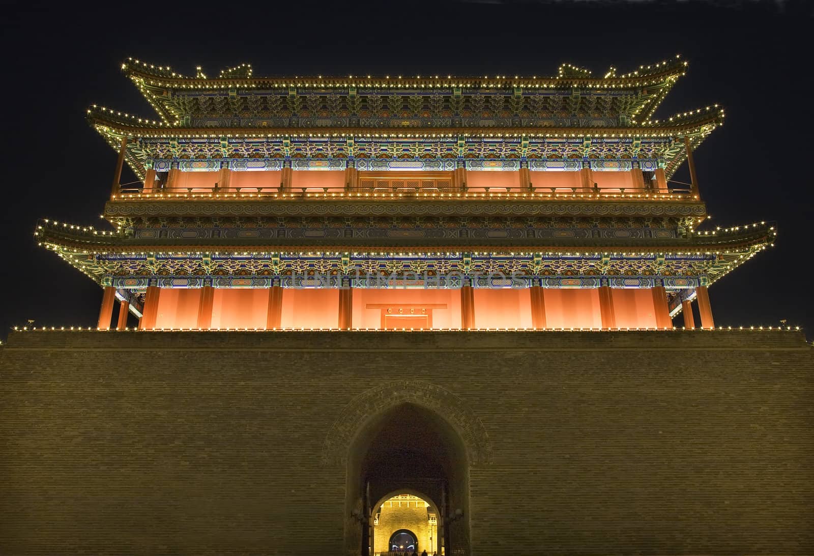 Qianmen Gate Zhengyang Men Tiananmen Square Beijing China Night by bill_perry