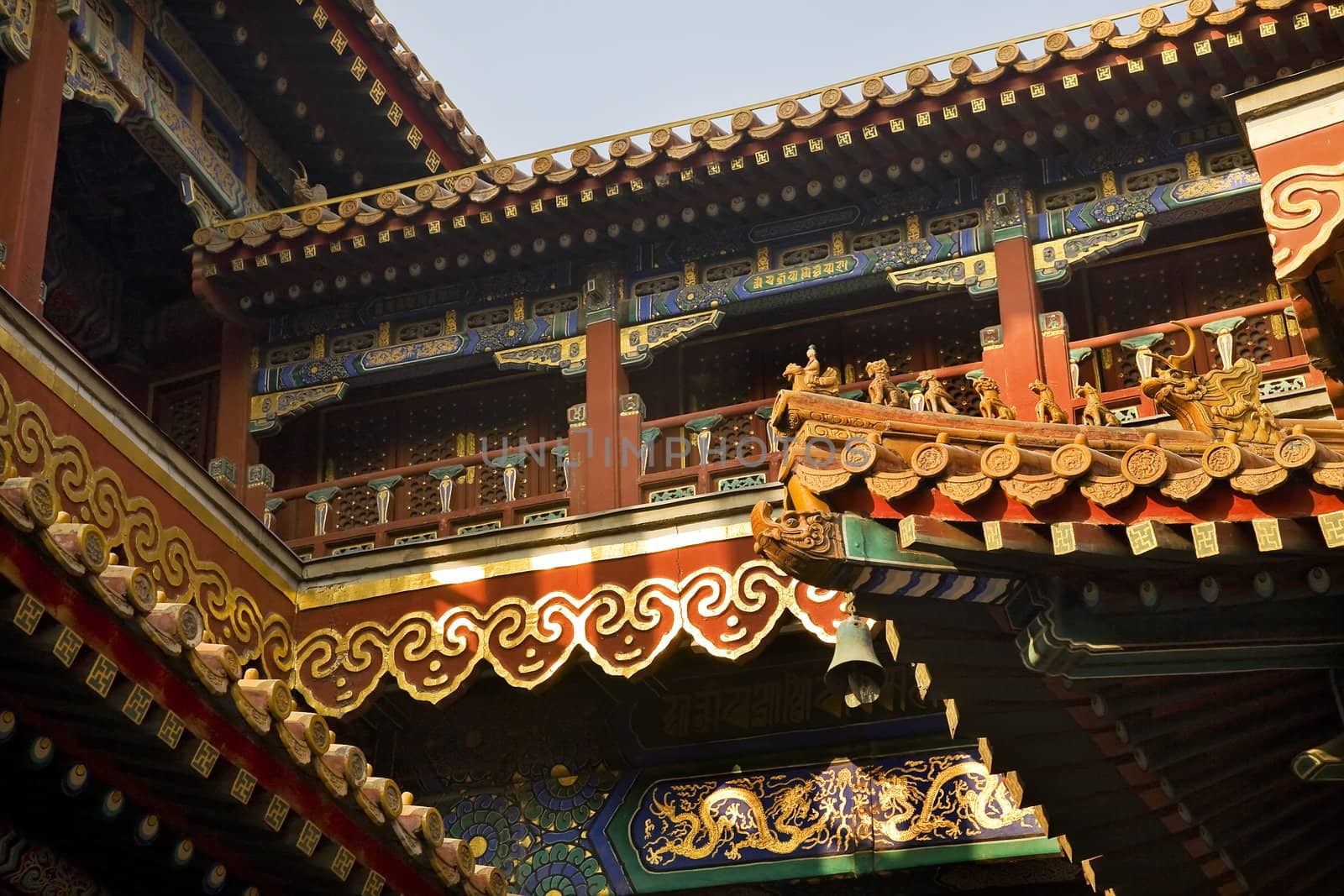Roofs Figures Decorations Yonghe Gong Buddhist Lama Temple Beijing China Built in 1694, Yonghe Gong is the largest Buddhist Temple in Beijing.