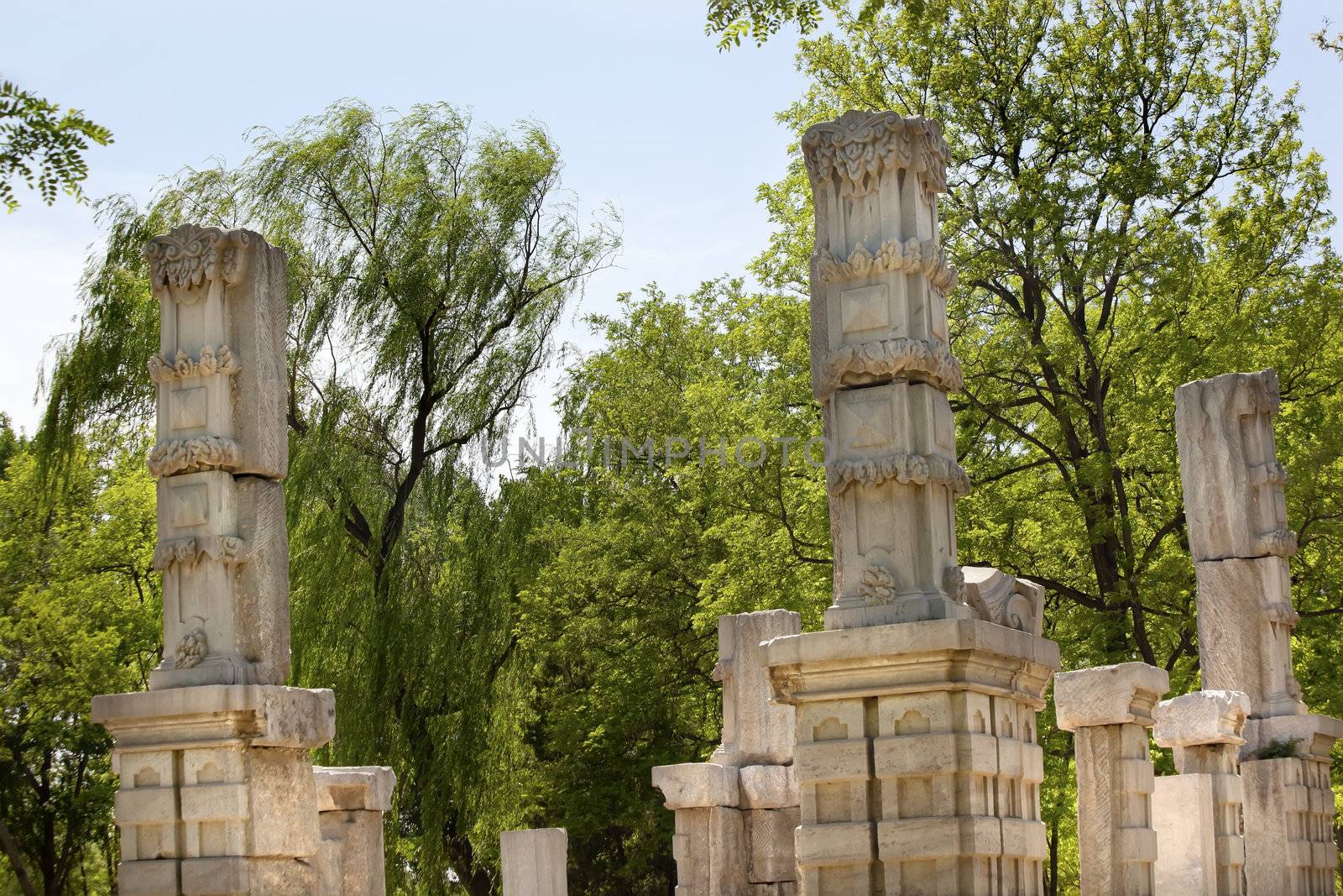 Ancient Ruins Pillars Old Summer Palace Yuanming Yuan Beijing Ch by bill_perry