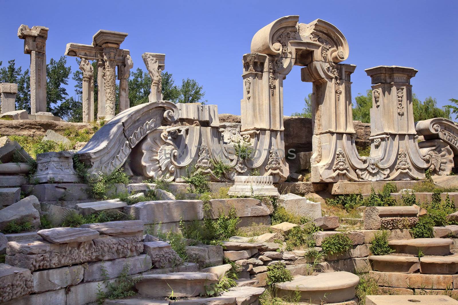 Ancient Gate Ruins Pillars Old Summer Palace Yuanming Yuan Beiji by bill_perry