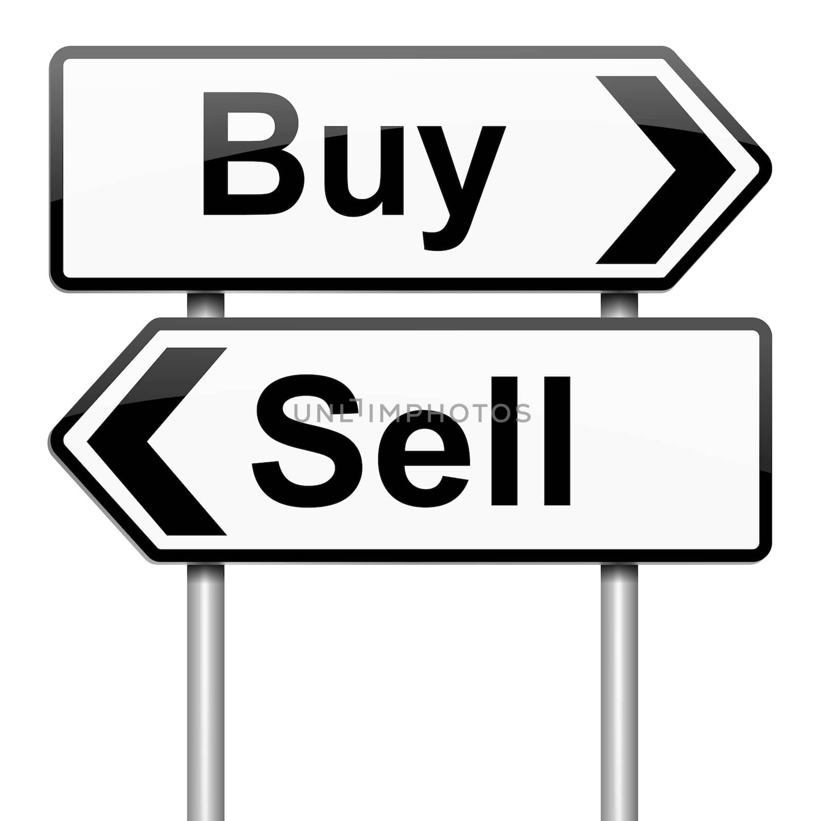 Illustration depicting a roadsign with a buy or sell concept. White background.