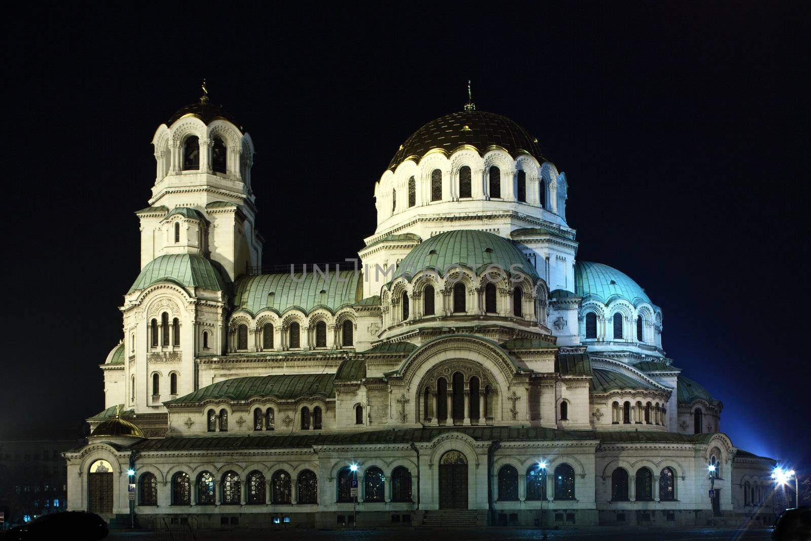 Night shot of a St. Alexander Nevsky cathedral in Sofia, Bulgaria 
