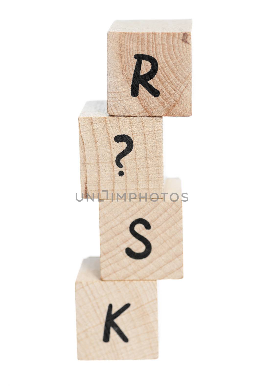 Risk spelt with a question mark. White background.