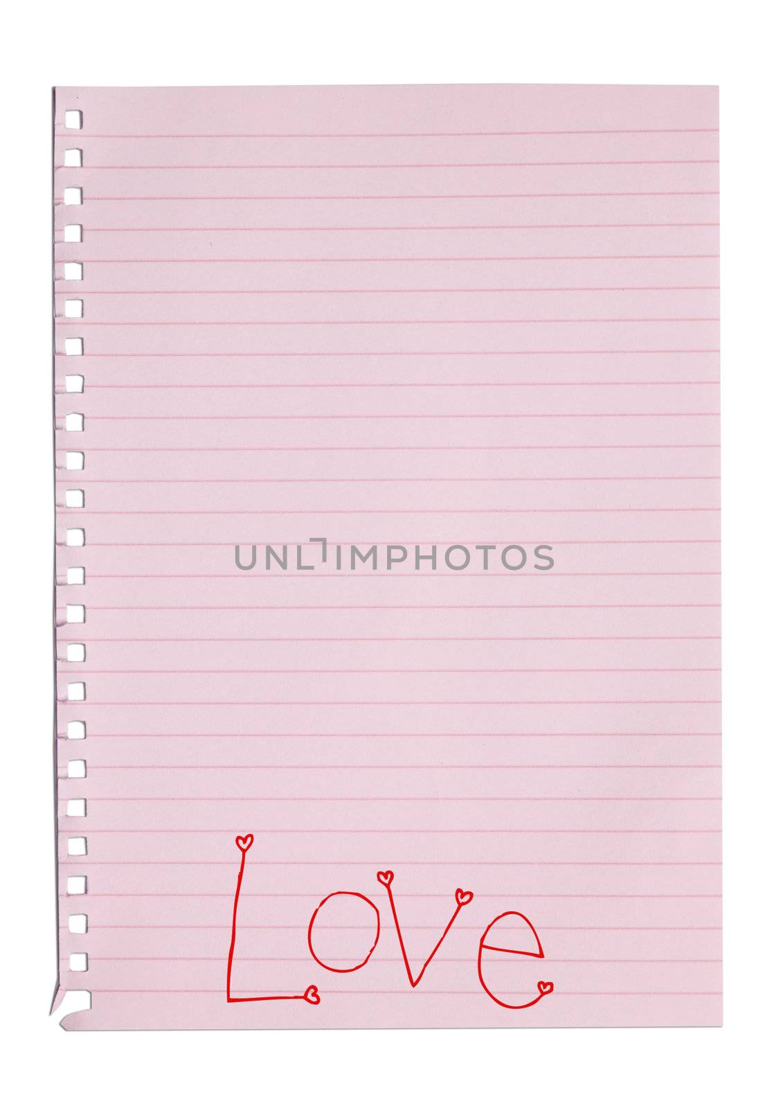 Handwriting love word on pink note paper
