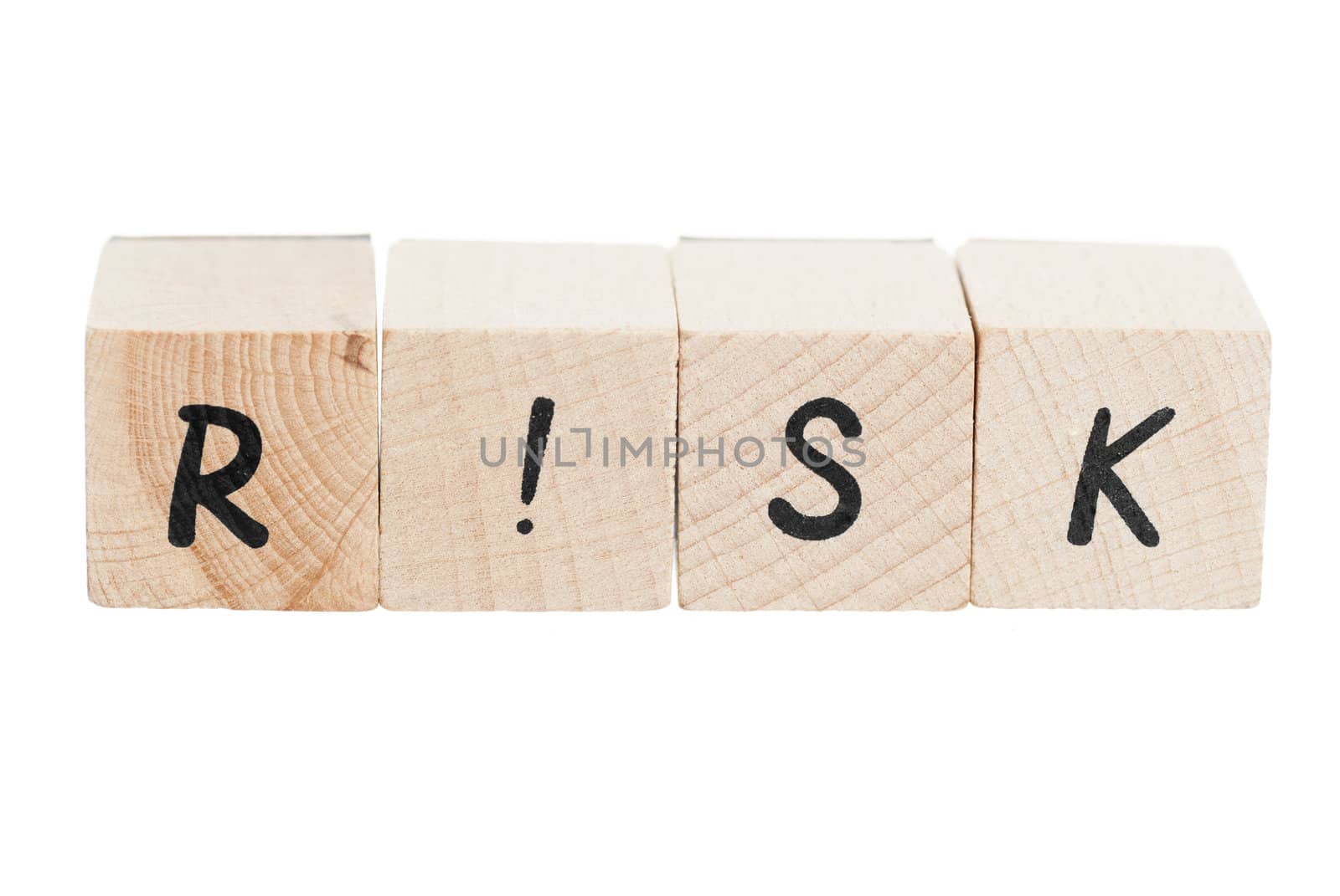 Word Risk with exclamation mark. White backgroun.