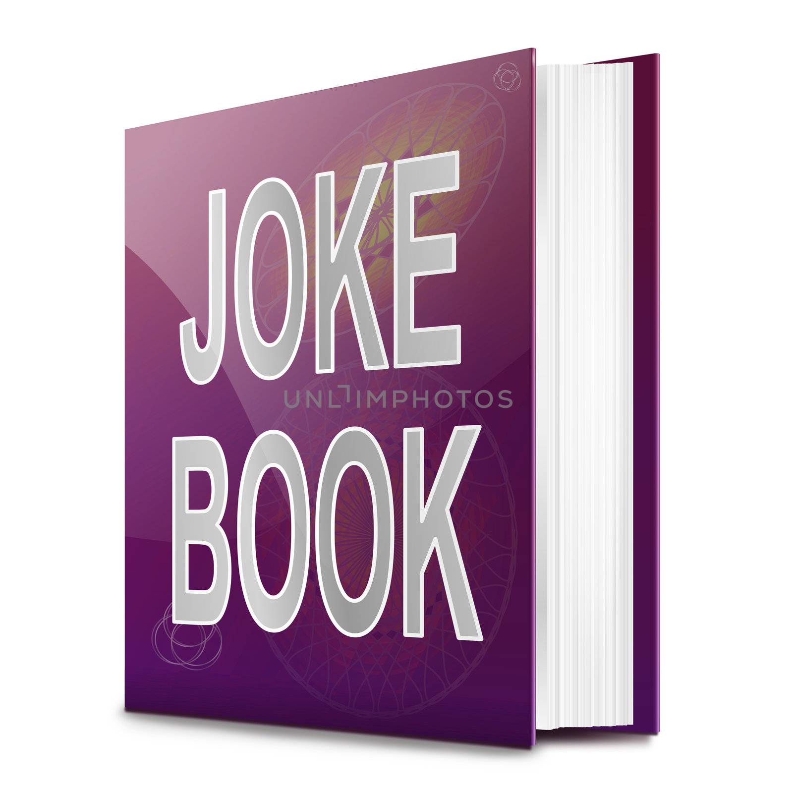 Illustration depicting a text book with a joke book title. White background.