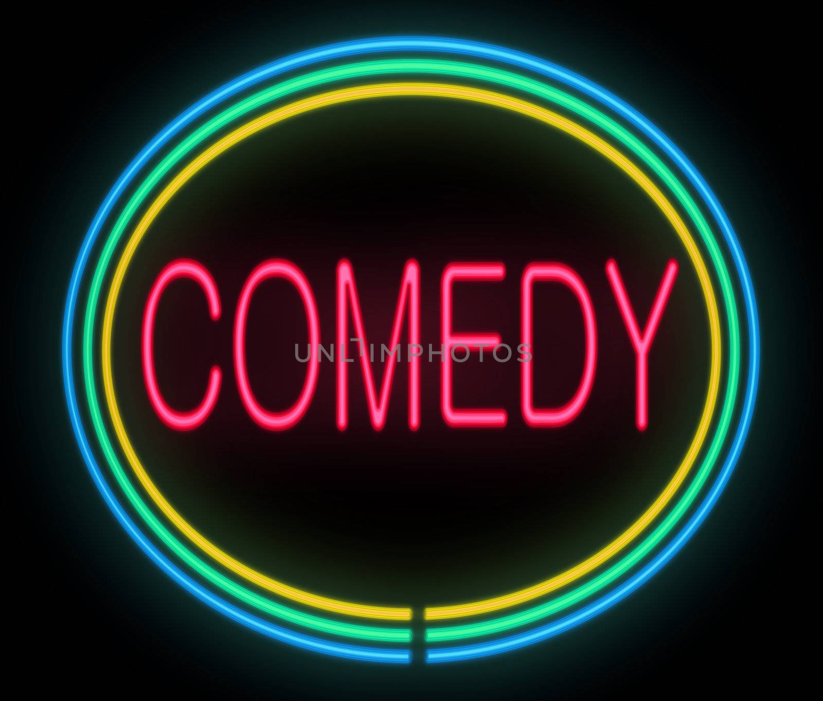 Illustration depicting a neon signage with a comedy concept.