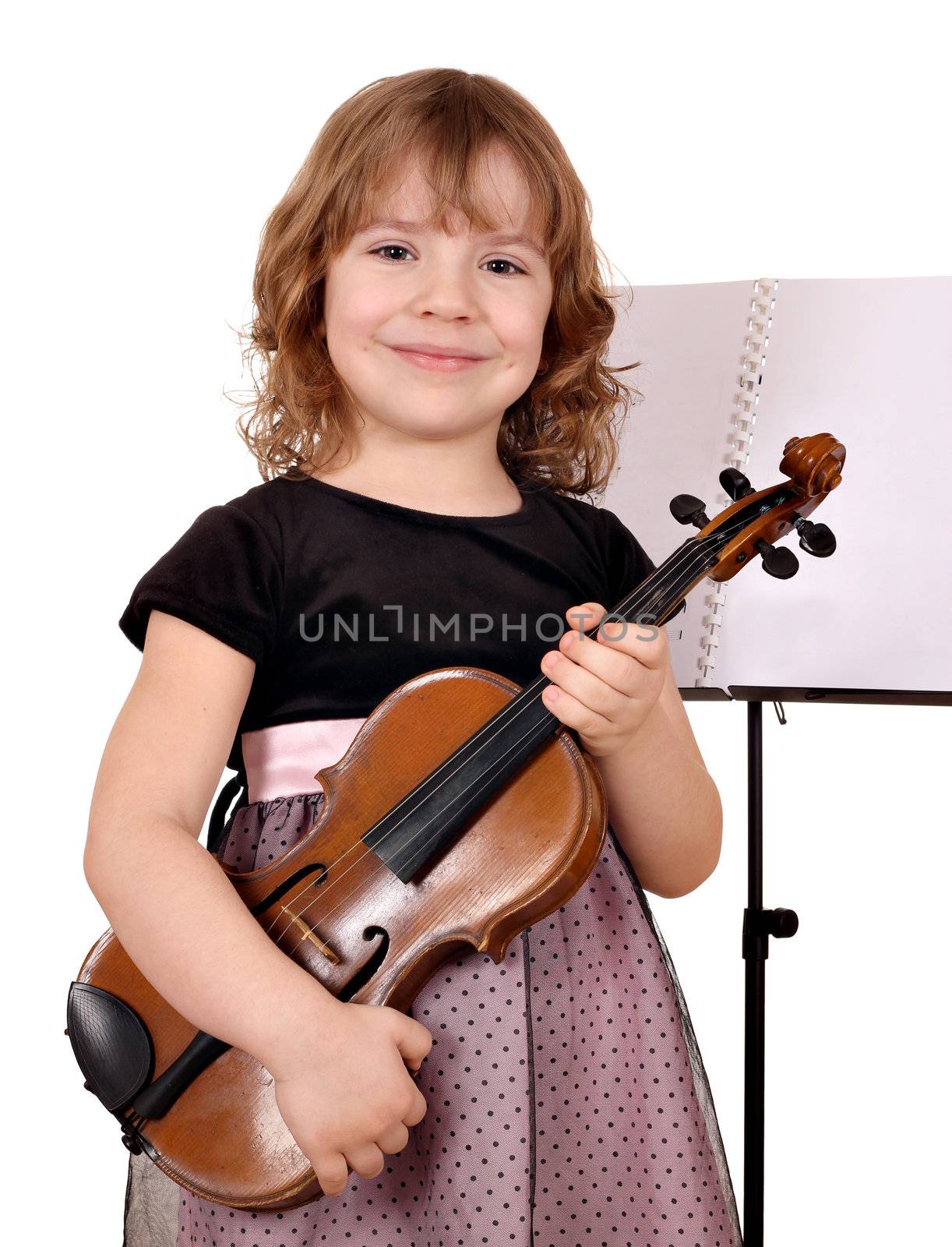 happy little girl with violin by goce