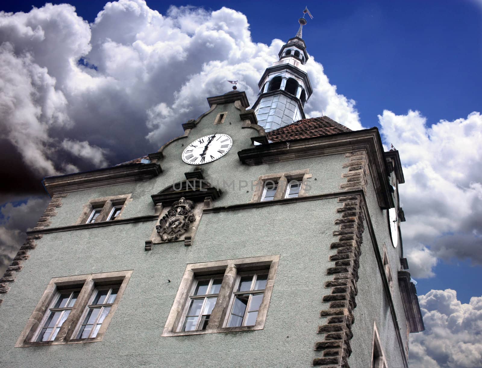 Tower of old castle on blue clouds by Fyuriy