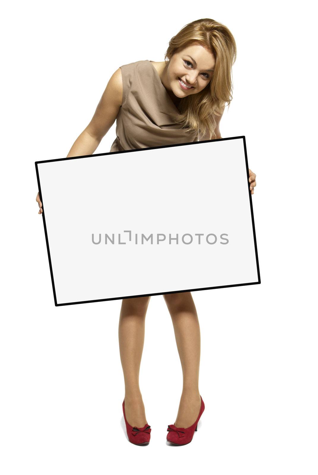 Attractive Woman Holding Up a Blank Sign by filipw