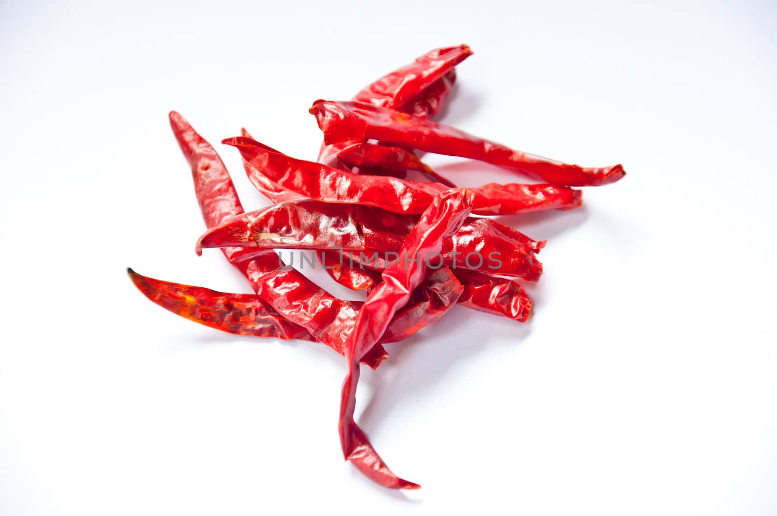 dry red chili on white background