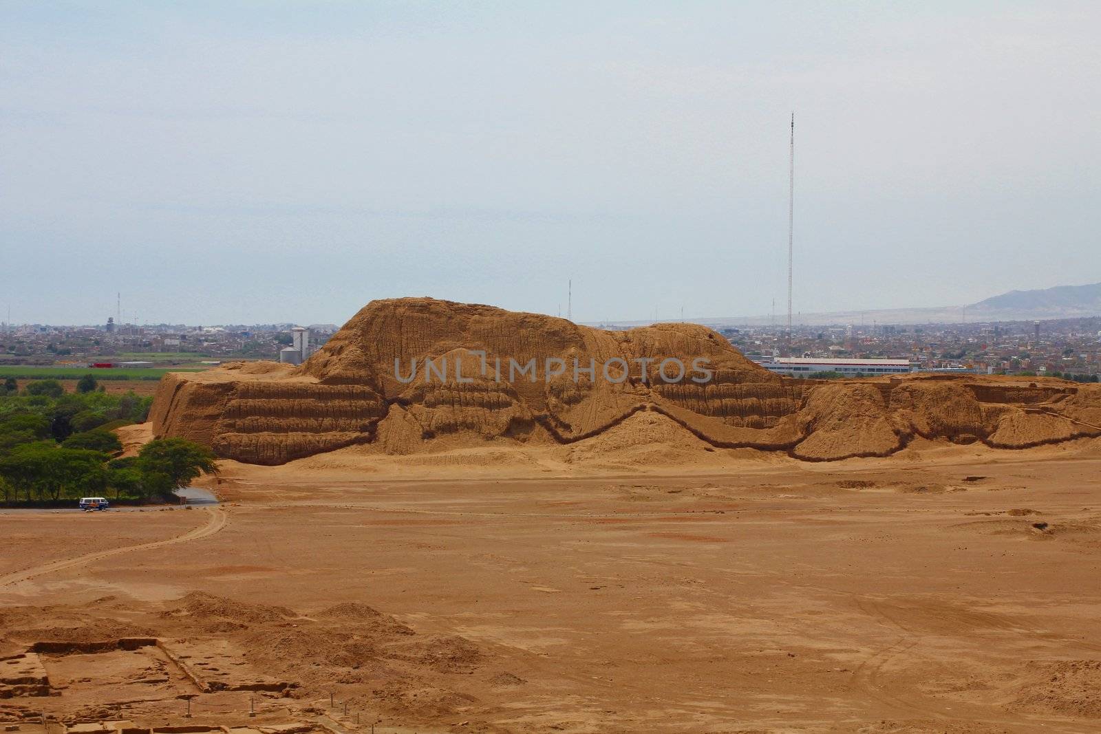 Huaca del Sol and archaeological excavations in the Moche valley in Peru
