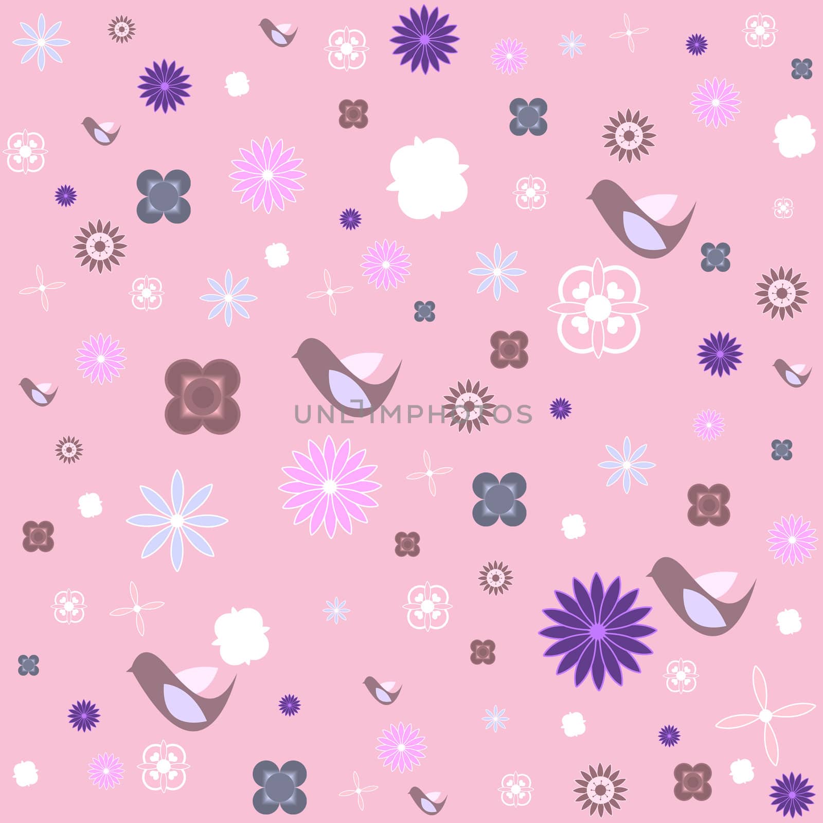 pink Retro birds and flowers background by ftlaudgirl
