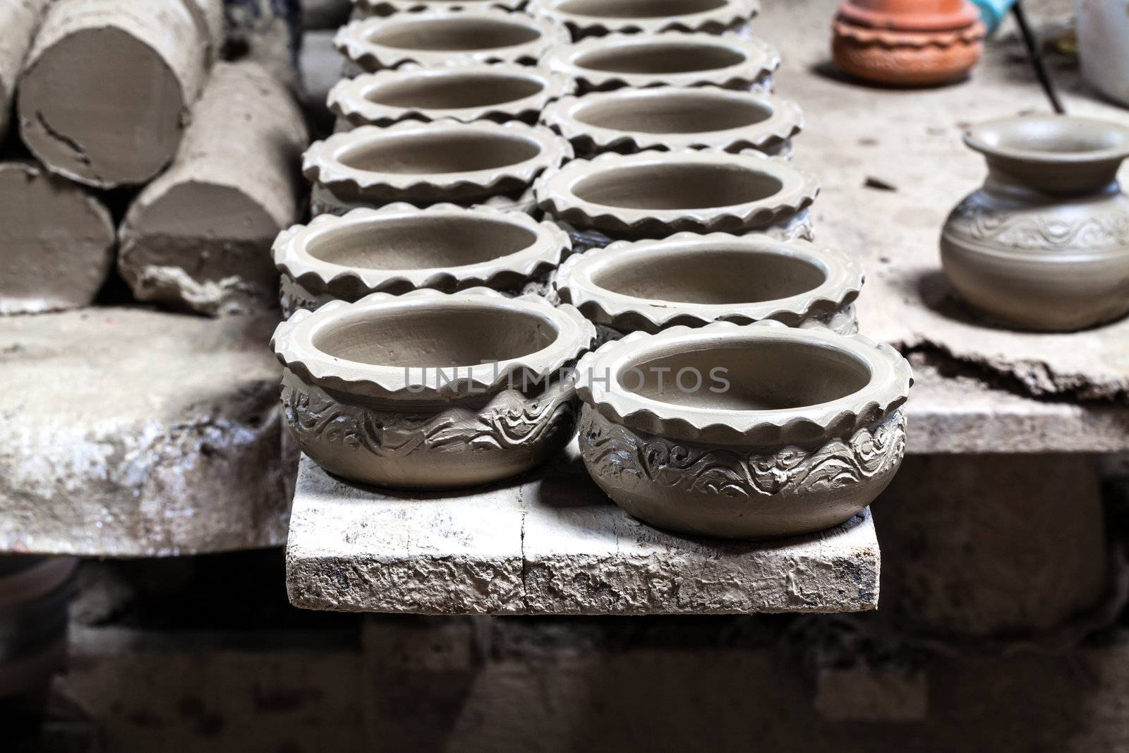 large group of clay pots spread