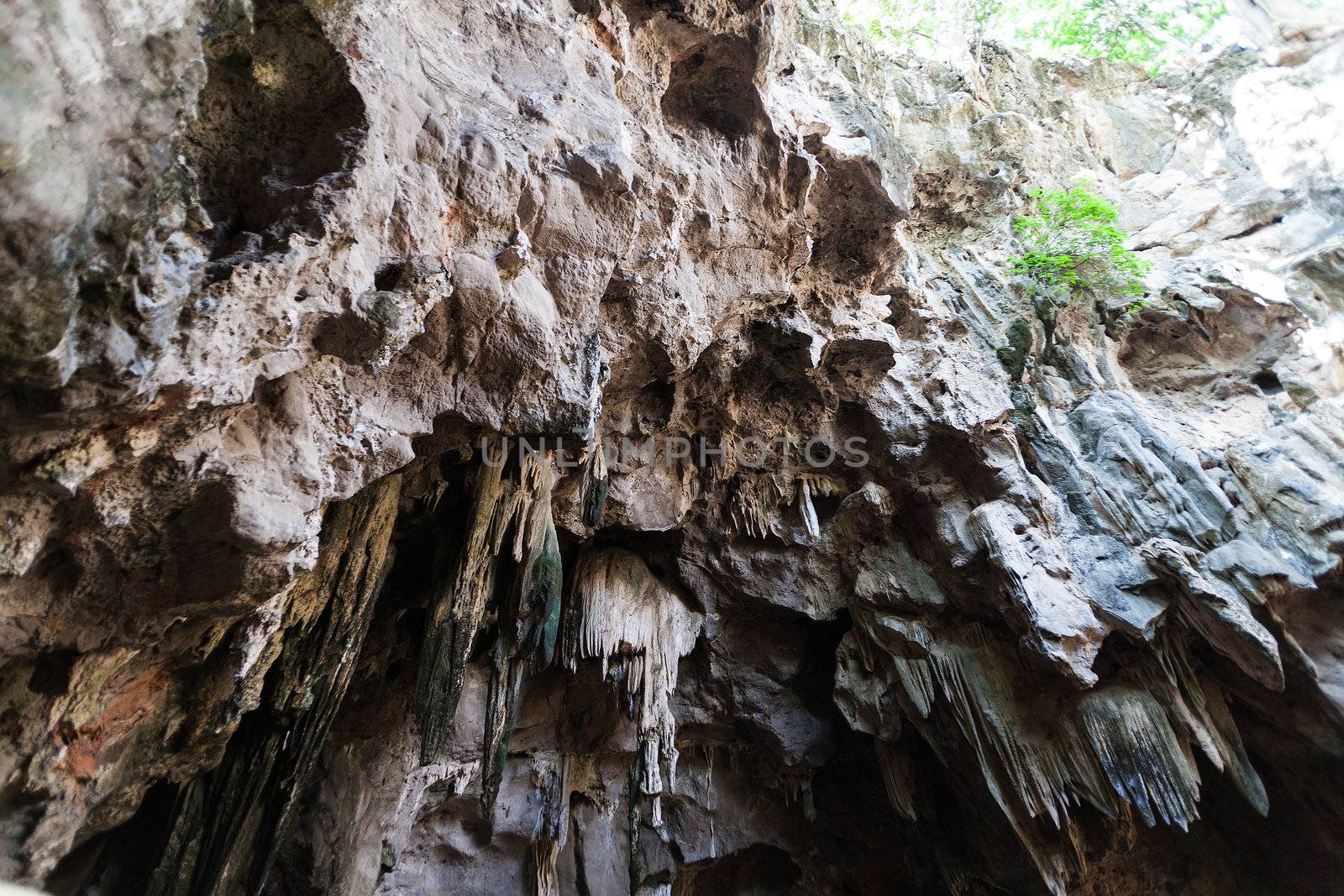 Stalactite and Stalagmite in the Deep Dark Cave