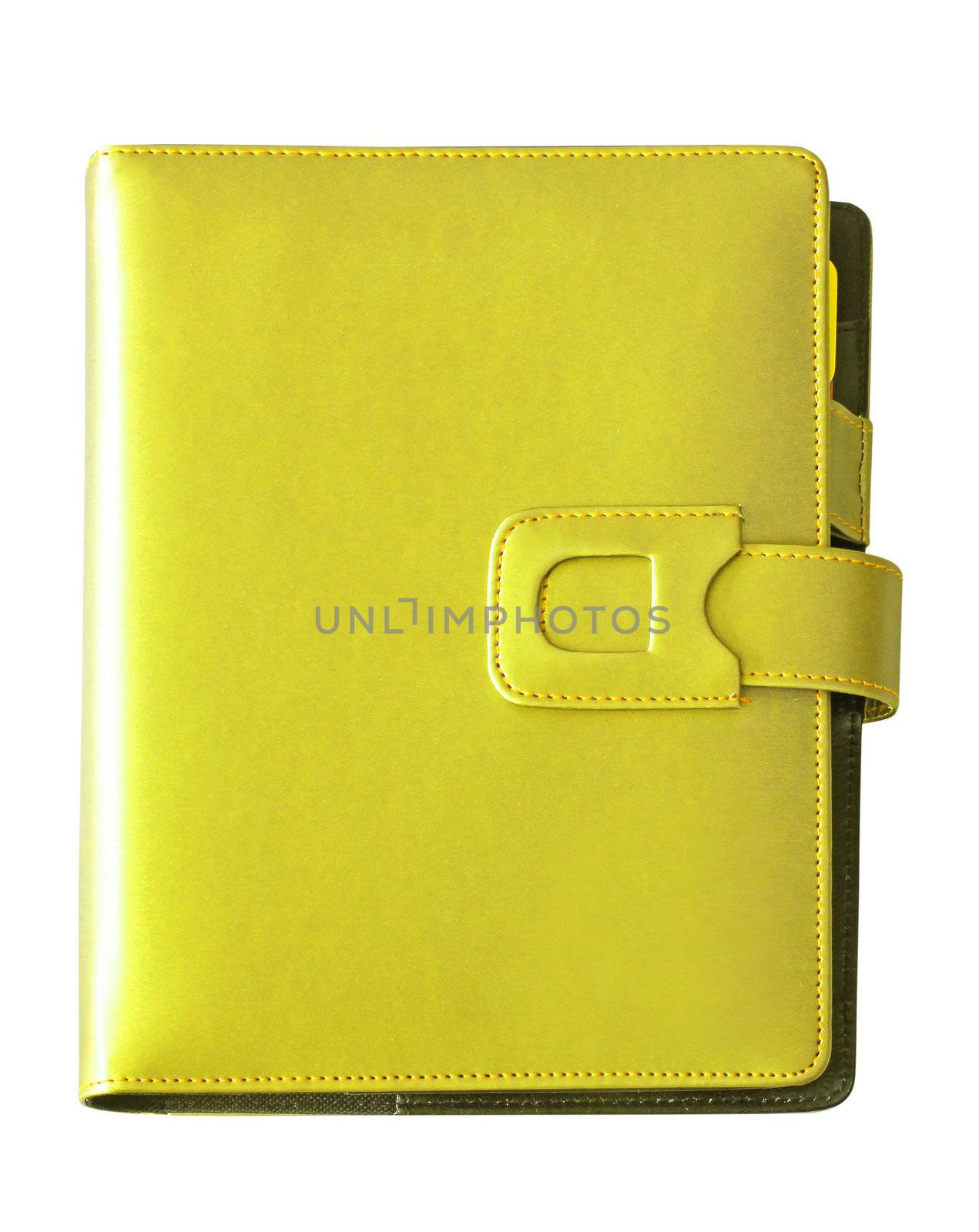 Leather yellow cover notebook isolated on white background by nuchylee