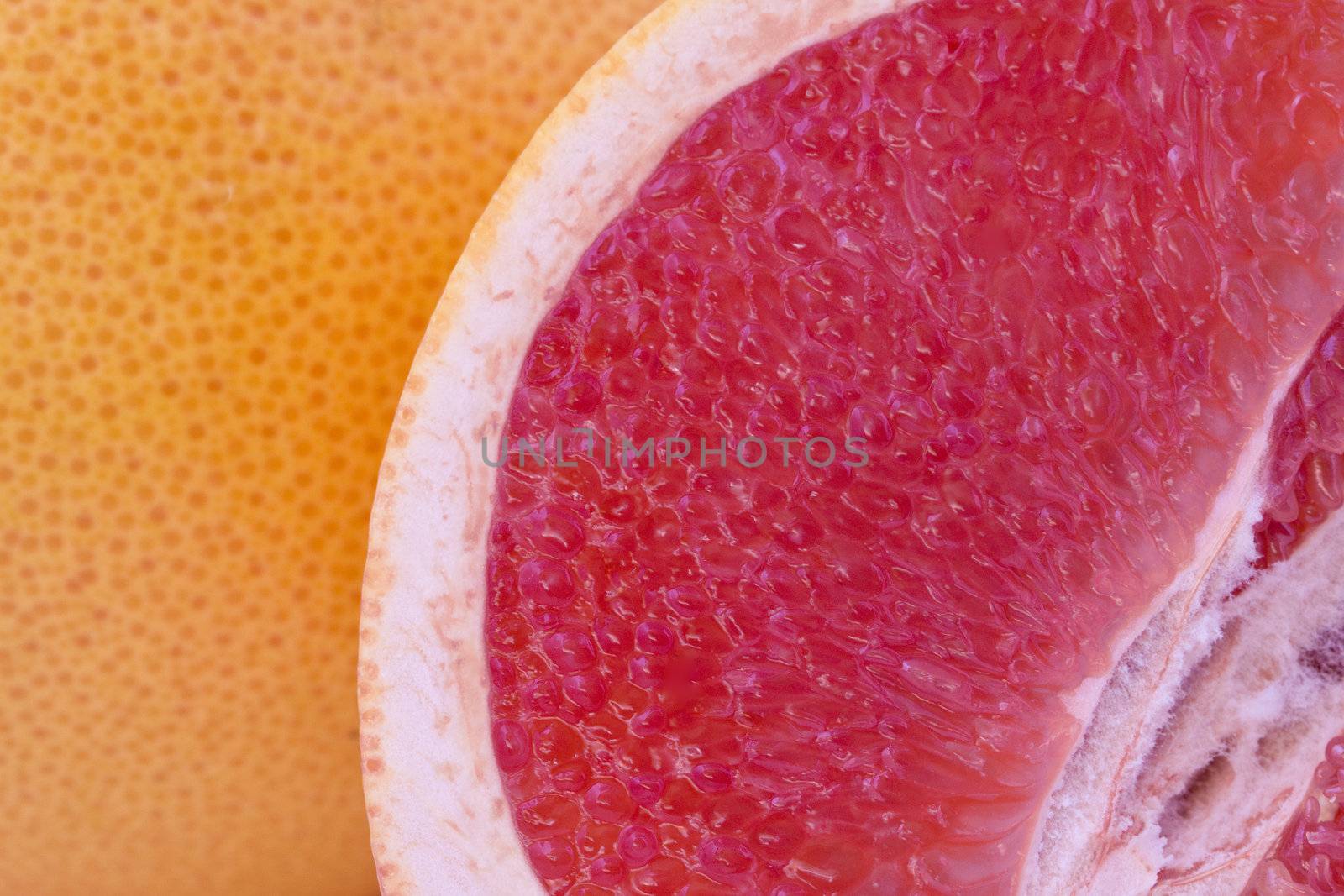 Fresh red grapefruit slice closeup, fruit background