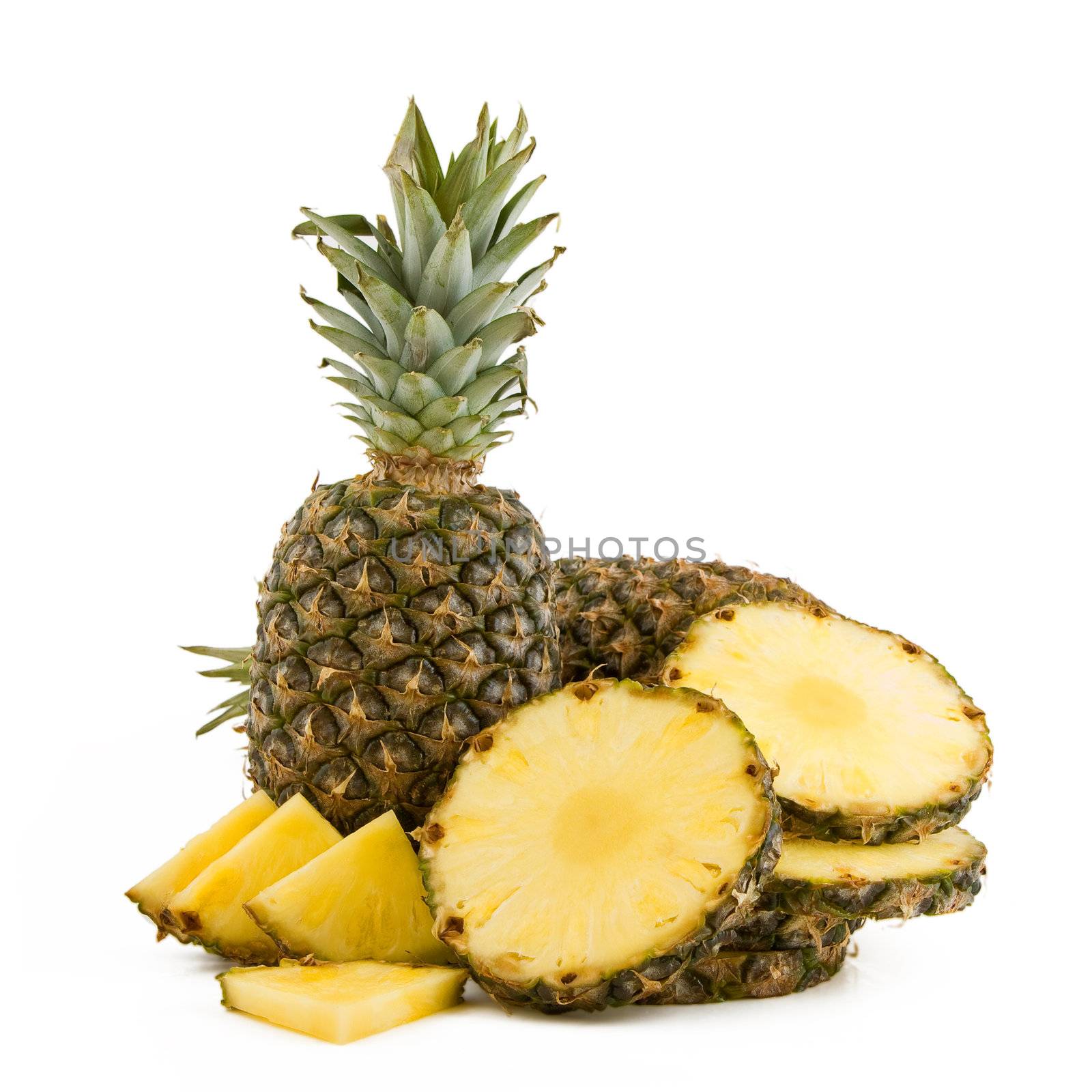 Pineapple slices isolated on white, fresh fruit