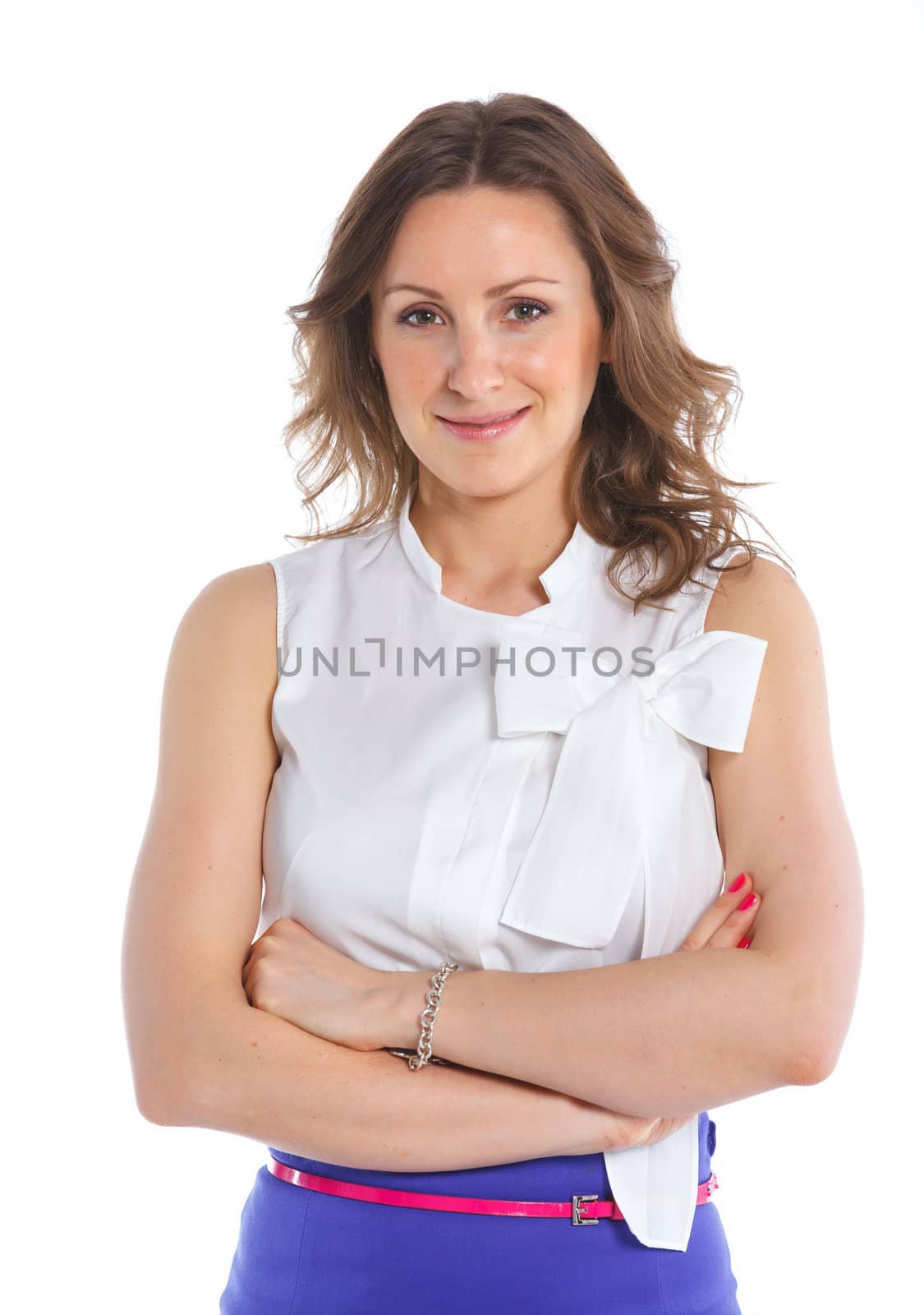 Smiling business woman. Isolated over white background