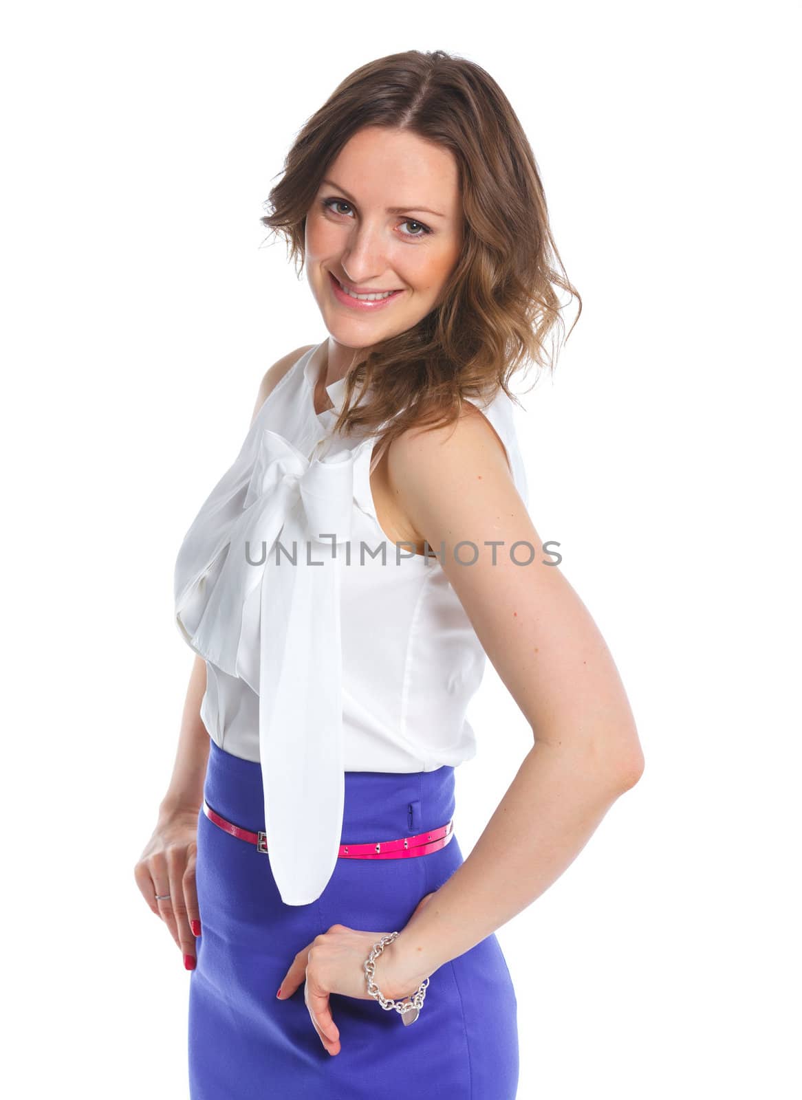 Smiling business woman. Isolated over white background