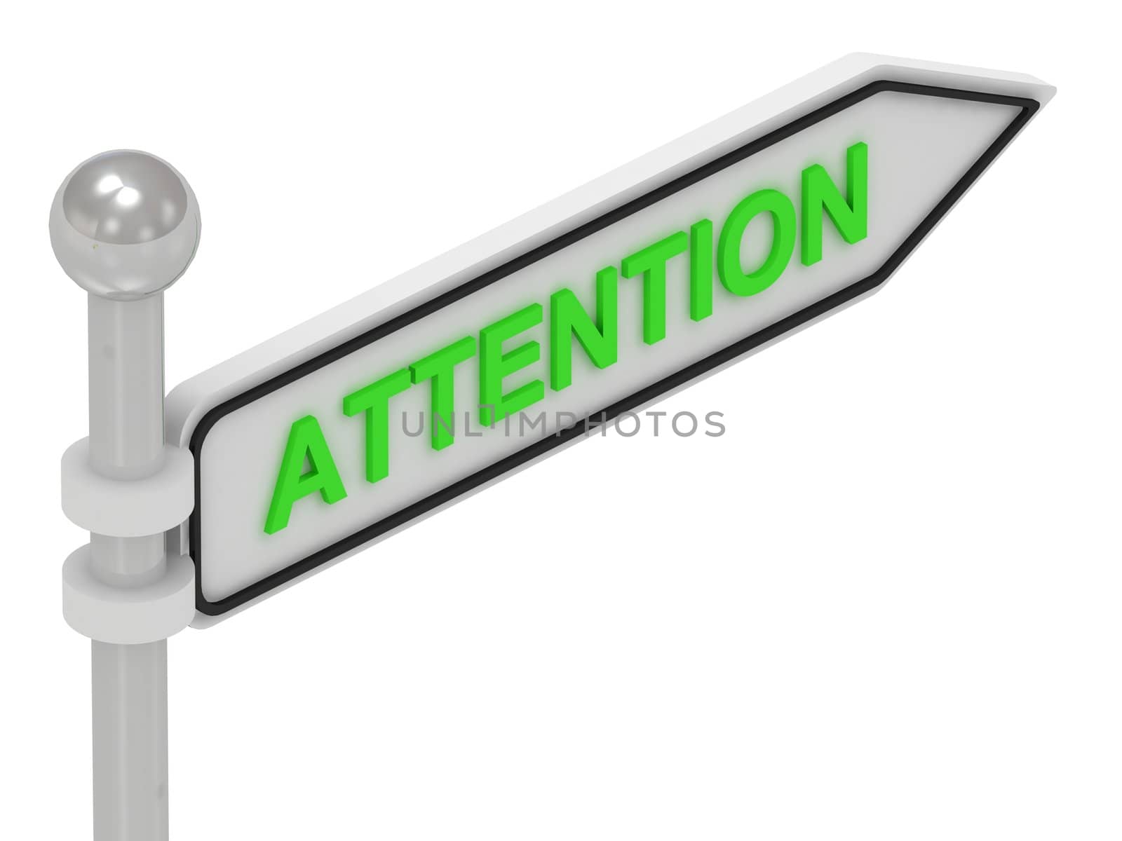 ATTENTION word on arrow pointer on isolated white background