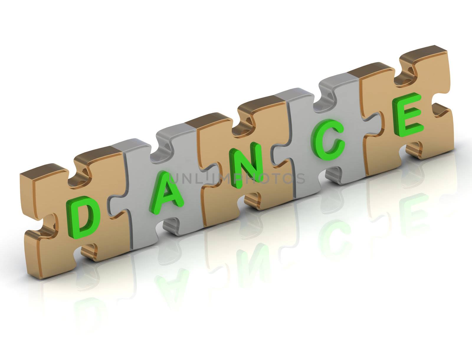 DANCE word of gold puzzle and silver puzzle on a white background
