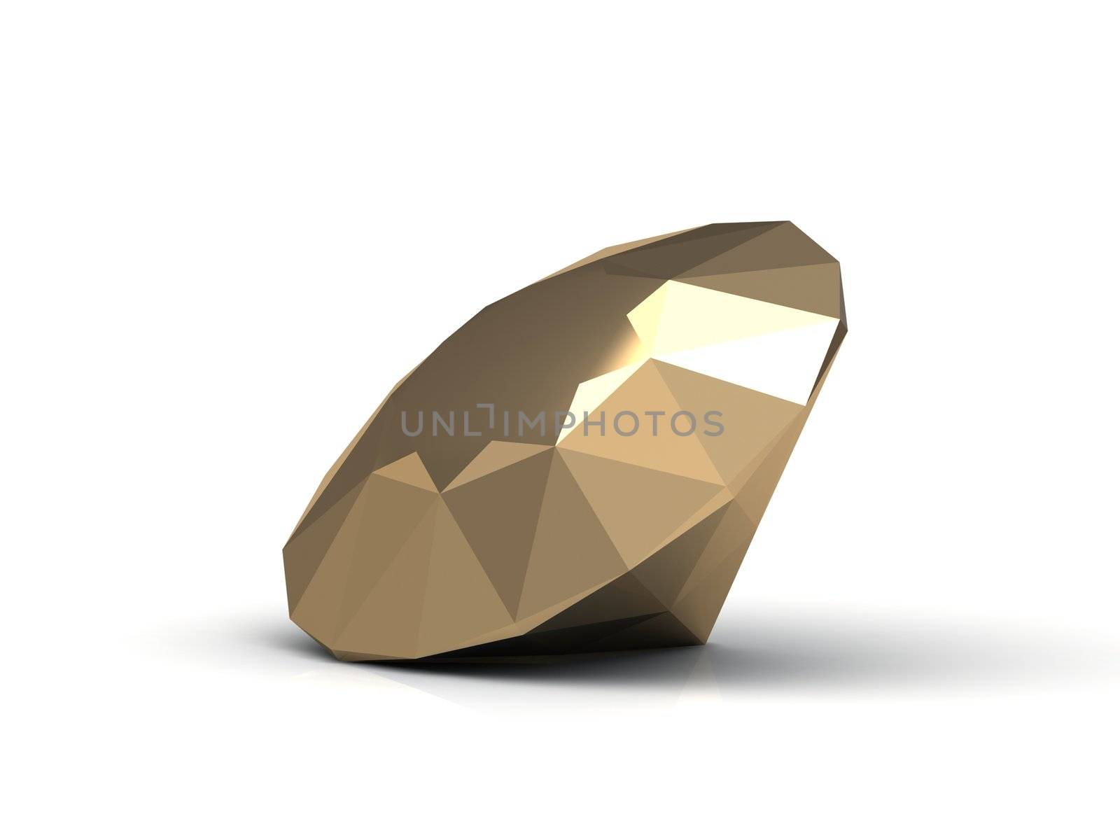 Gold diamond made in form of the diamond. 3D image Isolated on a white background