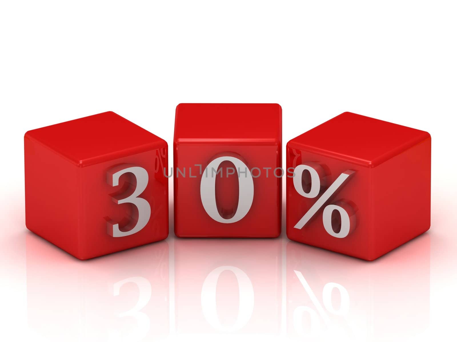 3d red cubes thirty percent on a white background