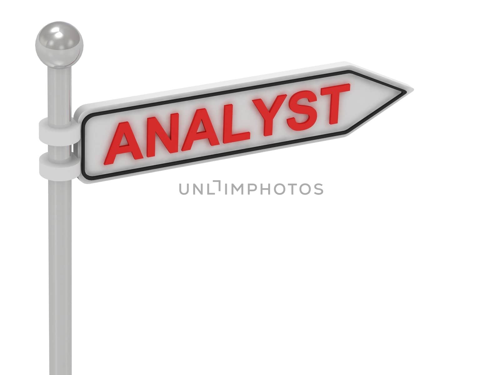 ANALYST arrow sign with letters on isolated white background