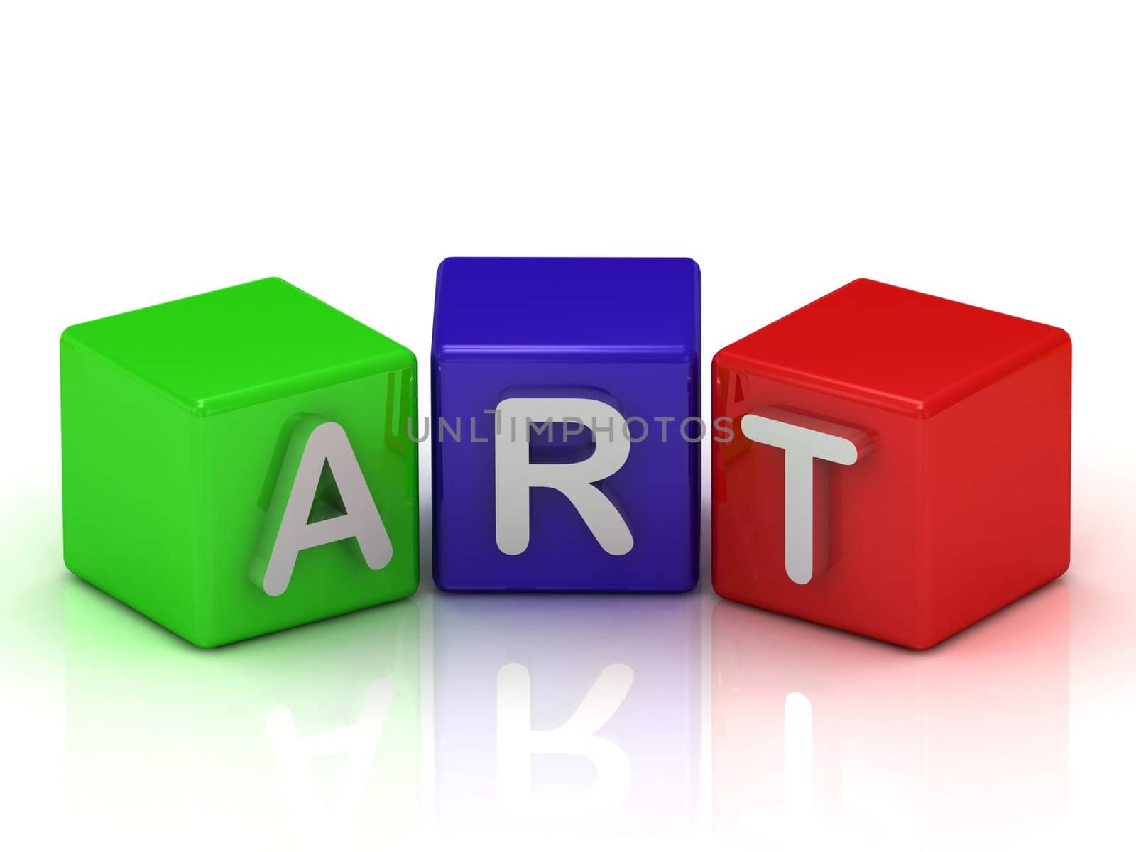 Art text on color cubes on a white background