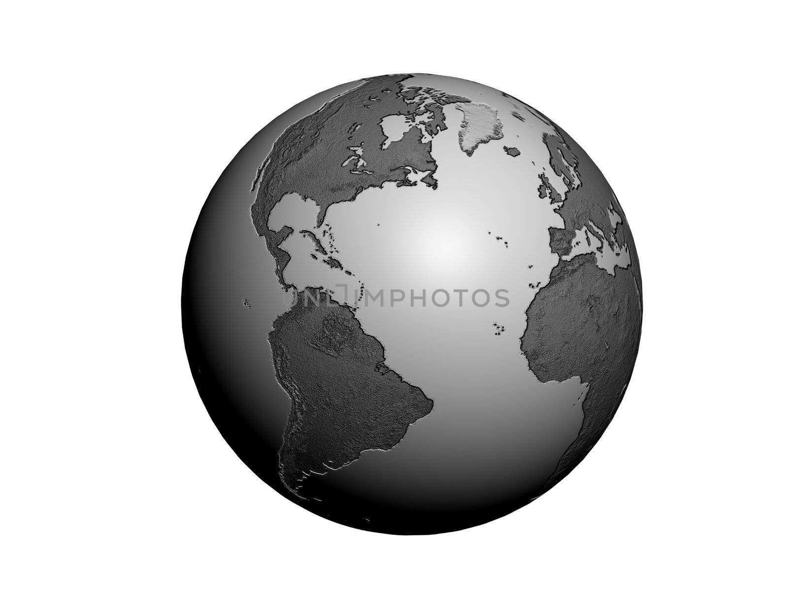 Metallic globe 3D rendered isolated on the white background