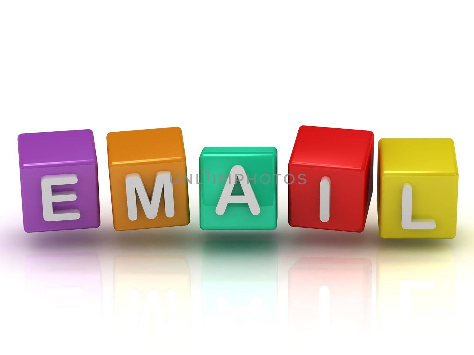 Email inscription on the colorful cubes arranged in a variation on a white background