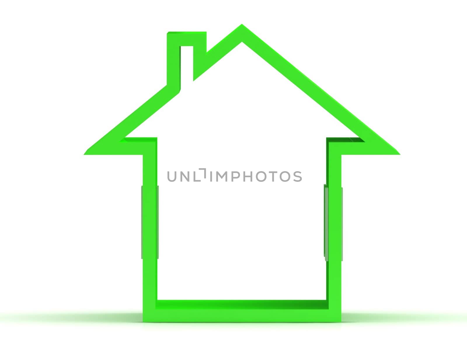 3d render of green house icon with window Isolated on white background