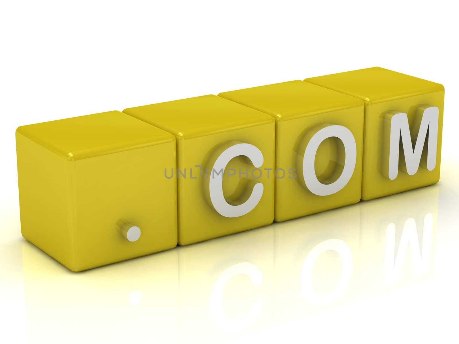 Inscription on the cubes of gold: dot com on a white background