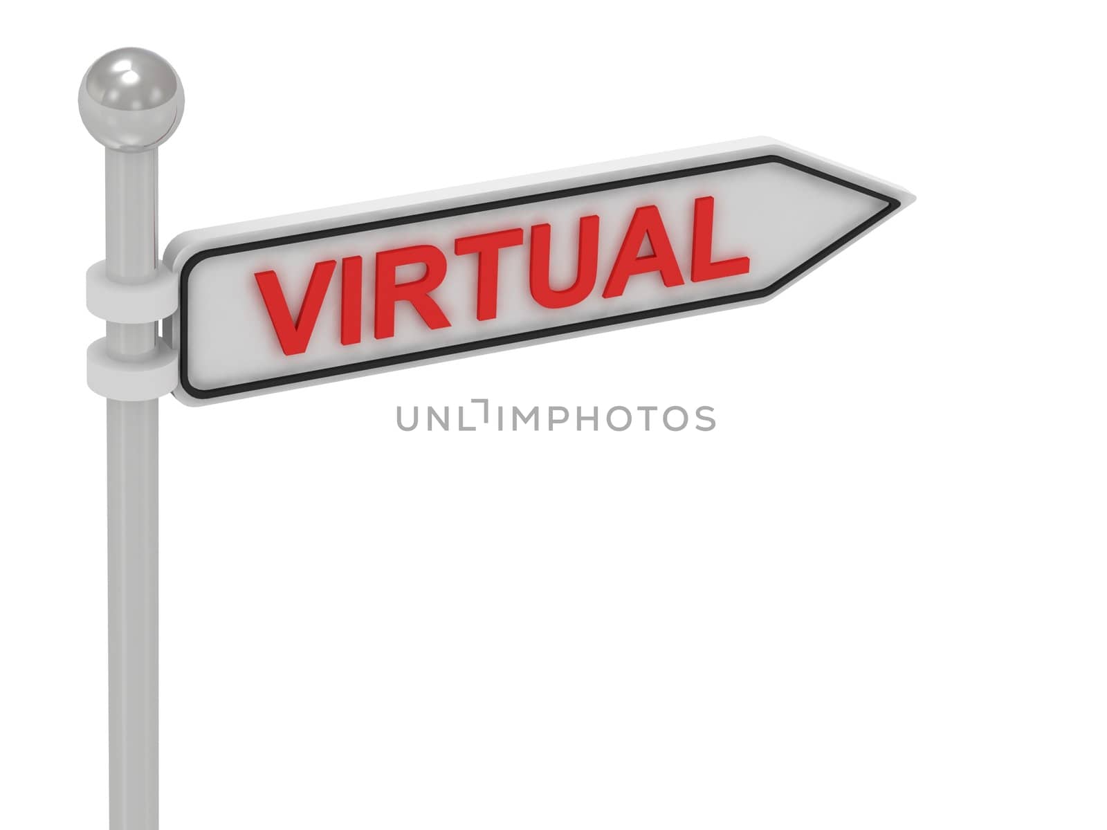 VIRTUAL arrow sign with letters on isolated white background