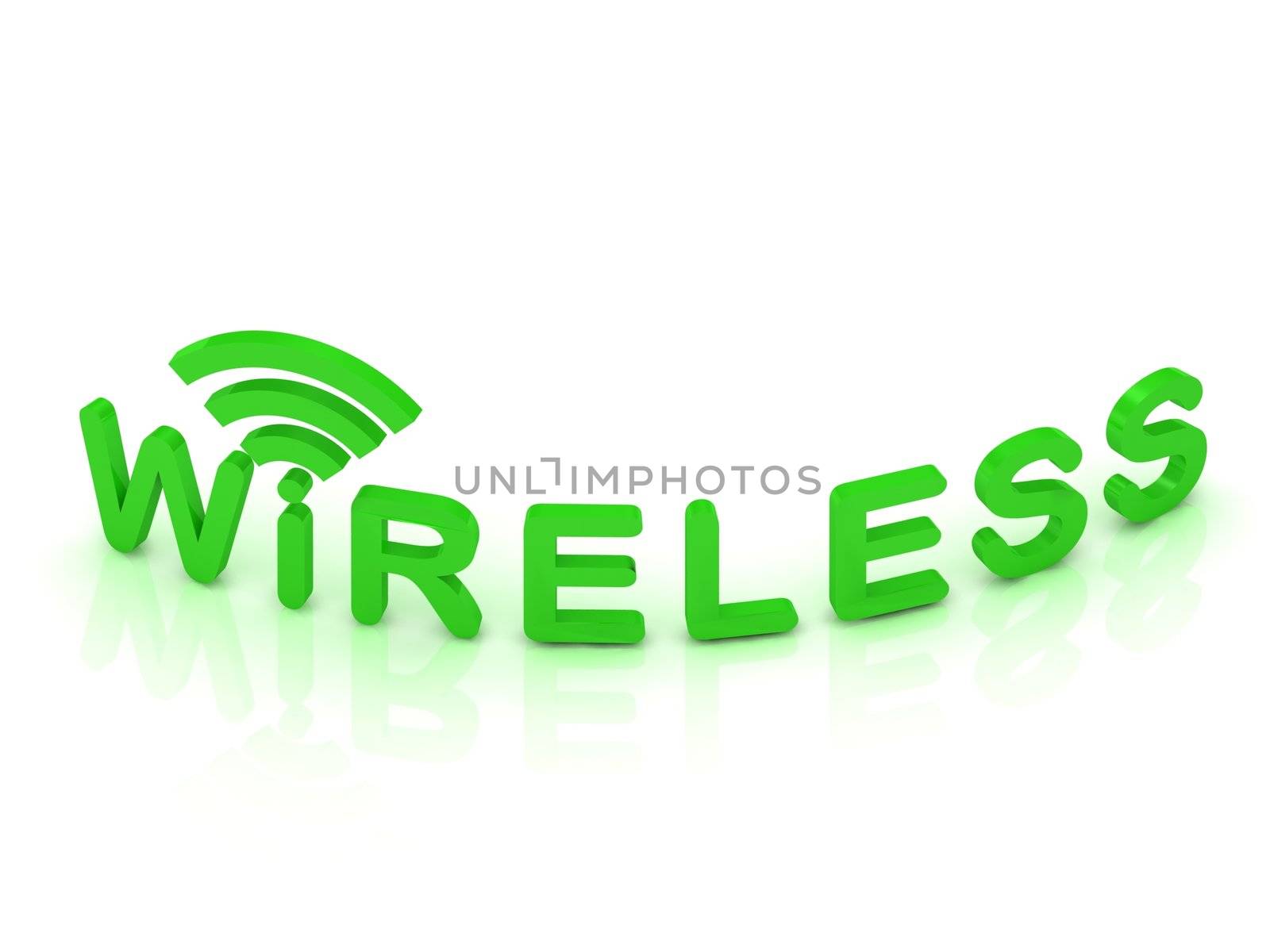 green Wireless logo, 3D render image on isolated white background