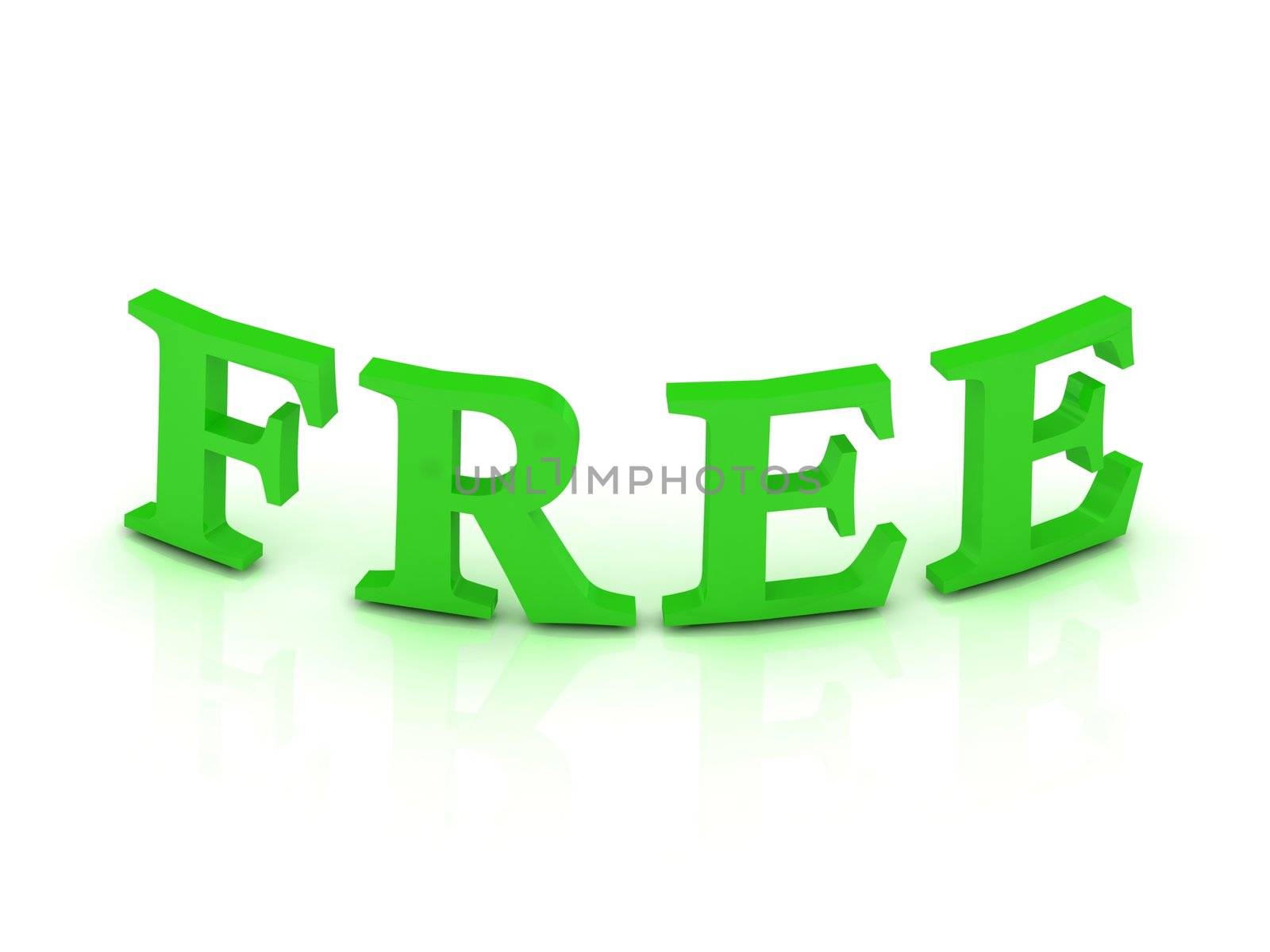 FREE sign with green letters on isolated white background
