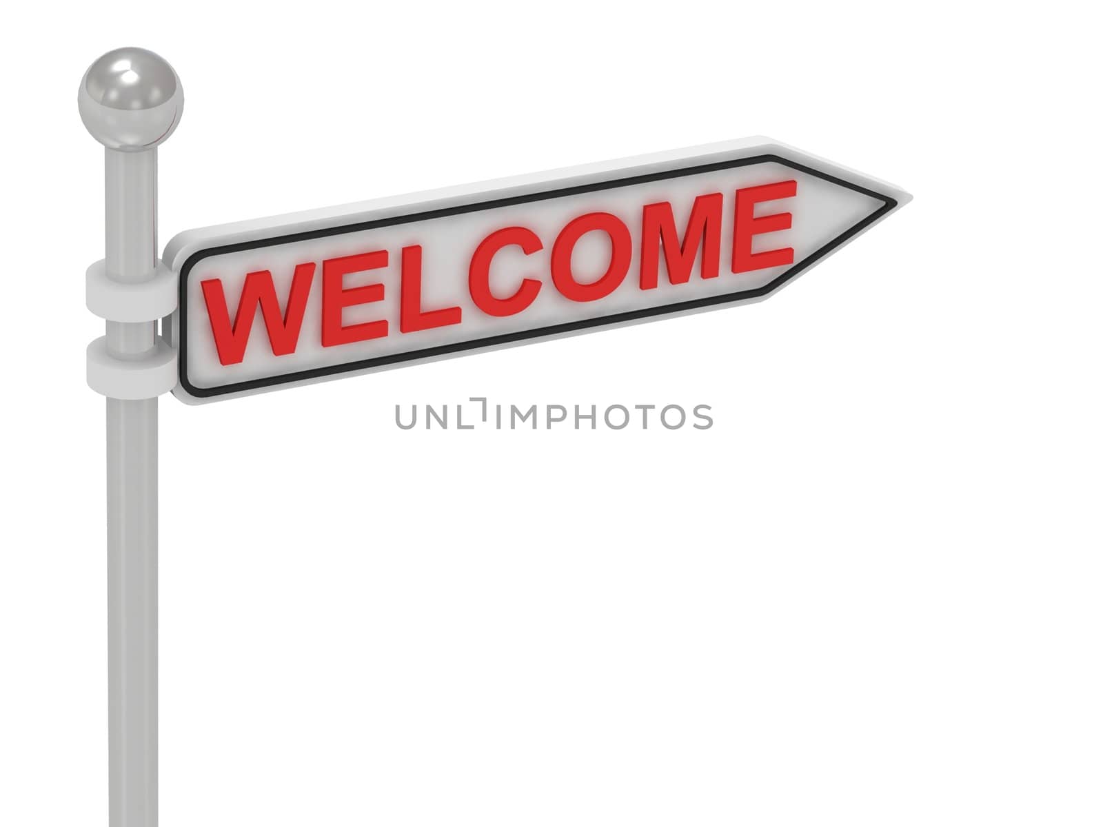 WELCOME arrow sign with letters on isolated white background