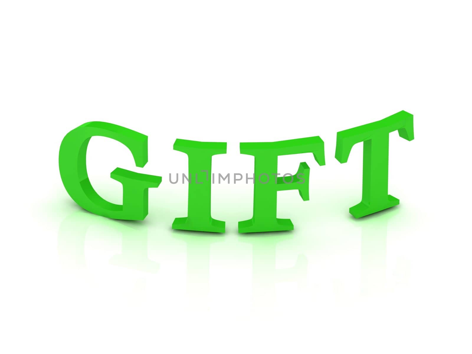 GIFT sign with green letters on isolated white background