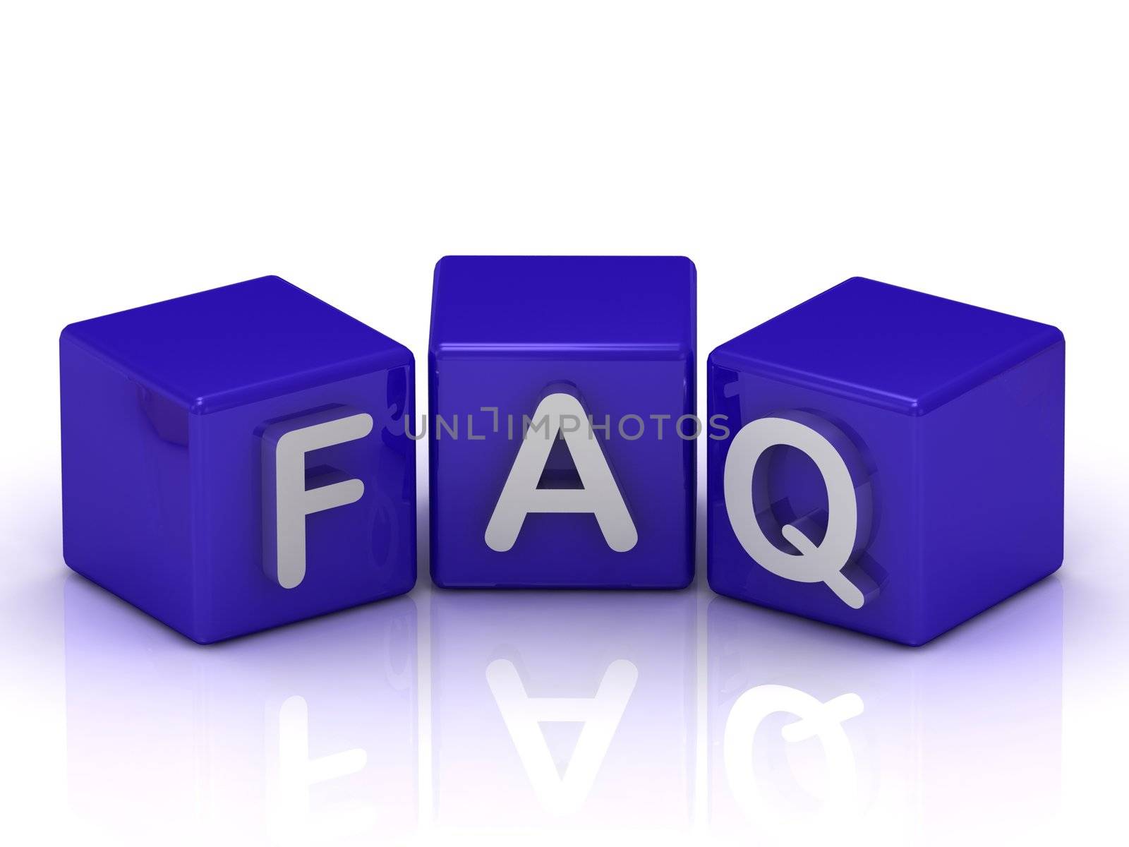 FAQ text on blue cubes on white background