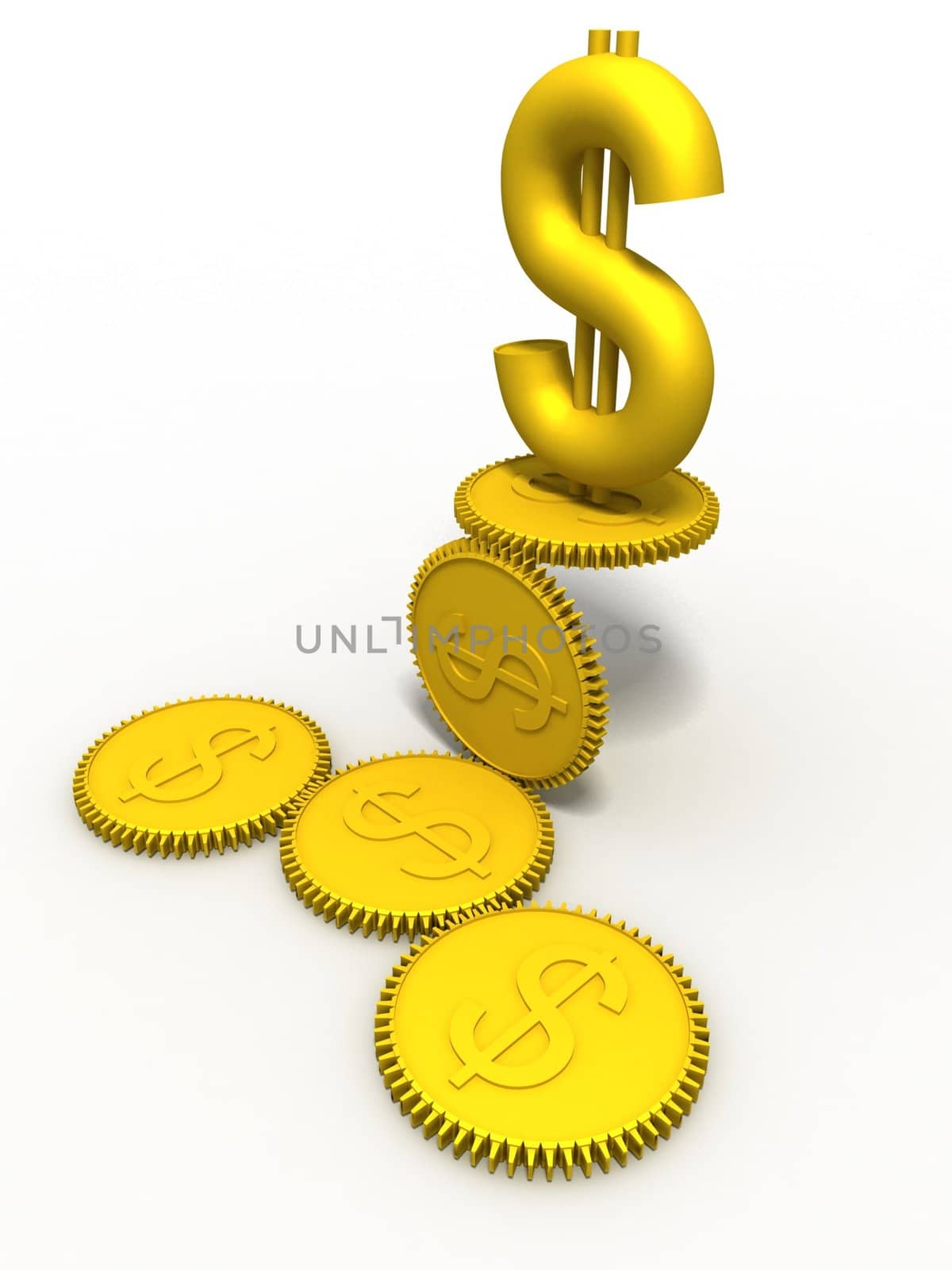 Mechanism of the dollar-gear on a white background