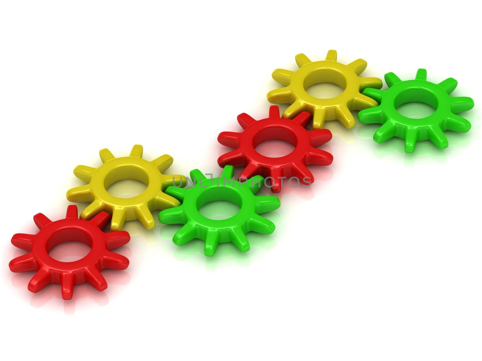 Set of colored cogs on a white background. Work concept