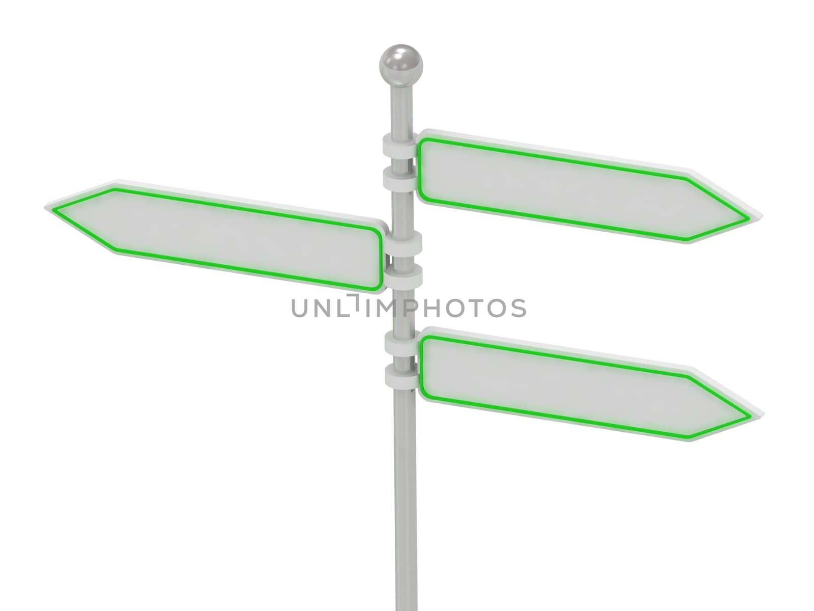 3 Directional signs in different directions, isolated over white, 3d render illustration