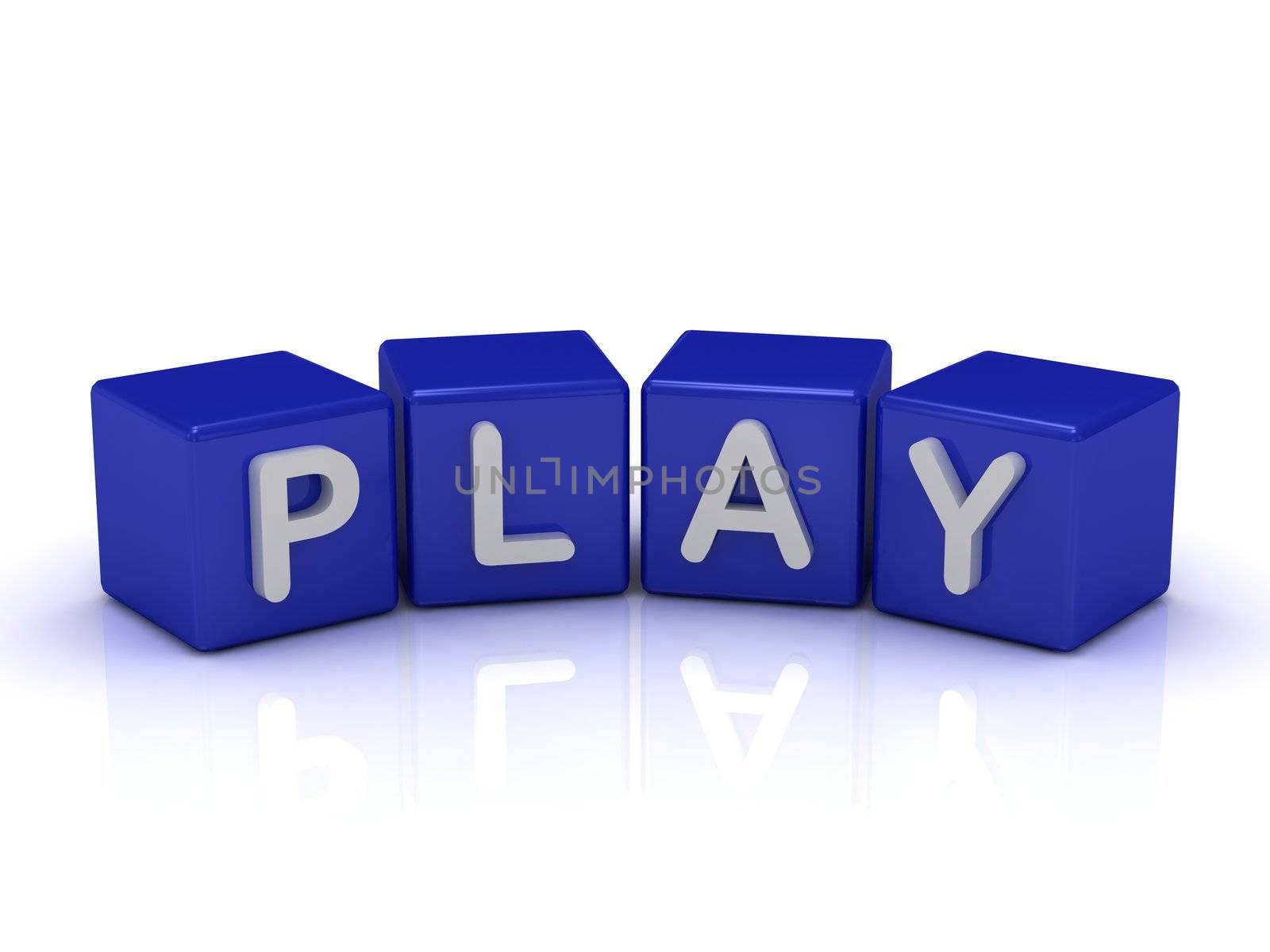 PLAY word on blue cubes on an isolated white background